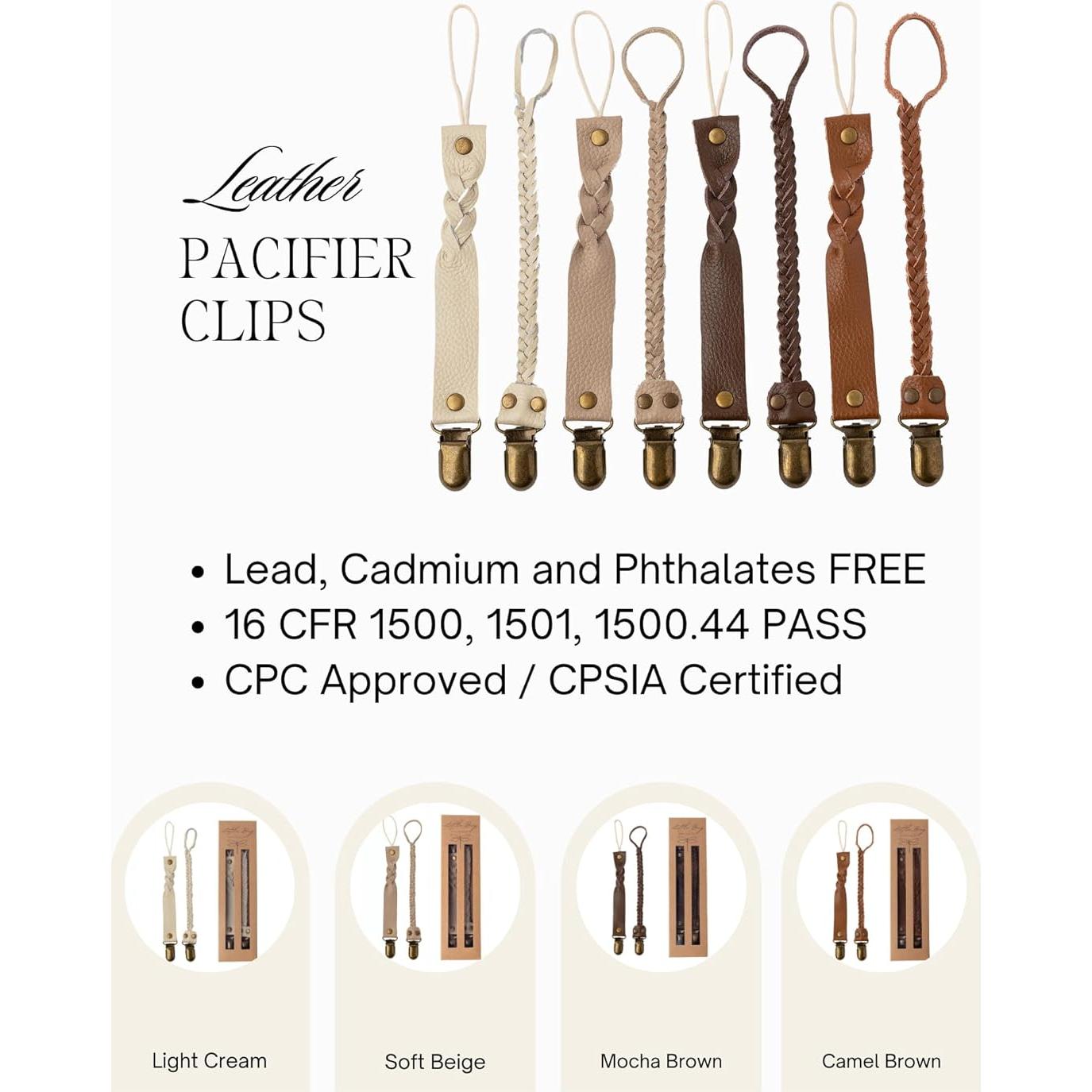 Clips de Chupete de Cuero Premium Little Bug Boutique - Marrón Camello