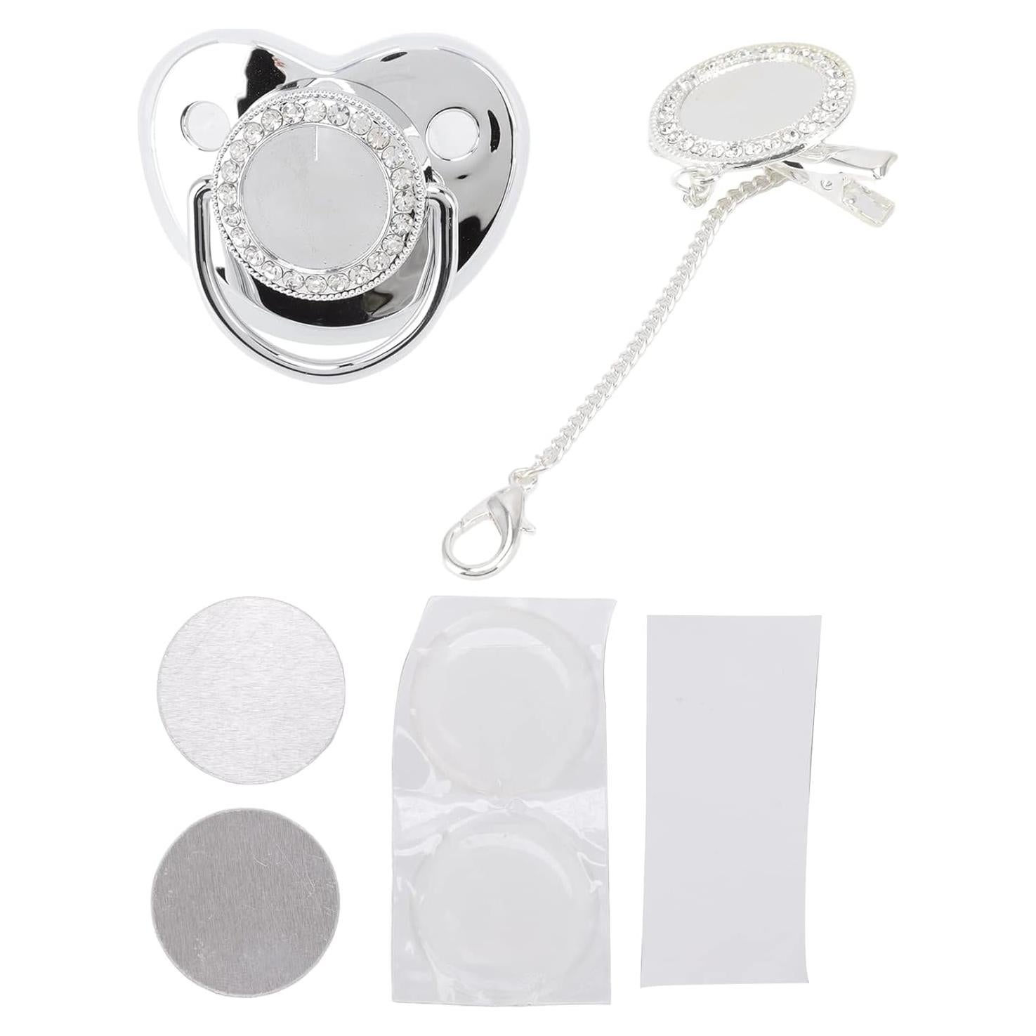 Chupete Brillante para Bebé con Clip DIY Plata M 6-18 Meses