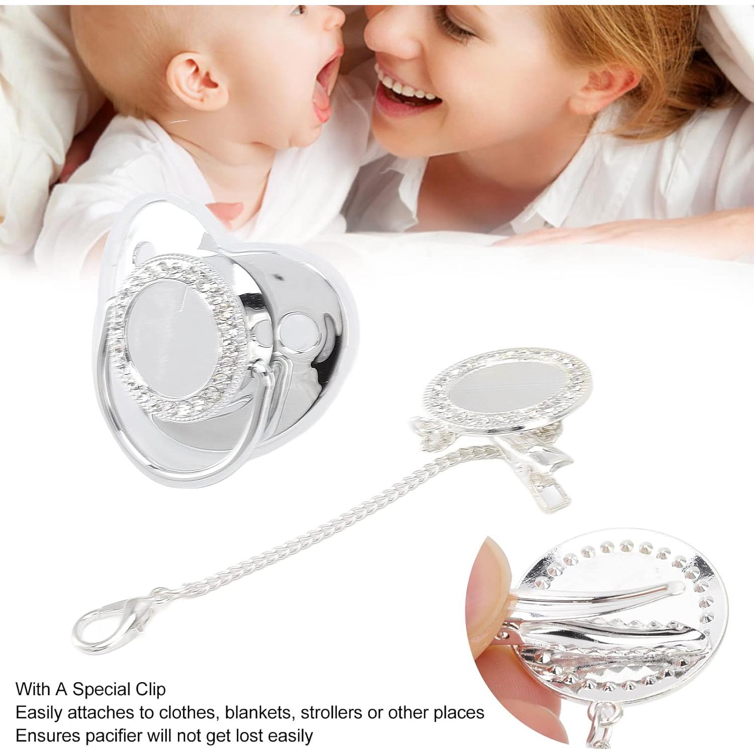 Chupete Brillante para Bebé con Clip DIY Plata M 6-18 Meses