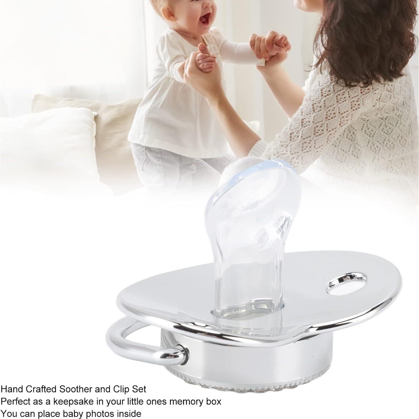 Chupete Brillante para Bebé con Clip DIY Plata M 6-18 Meses