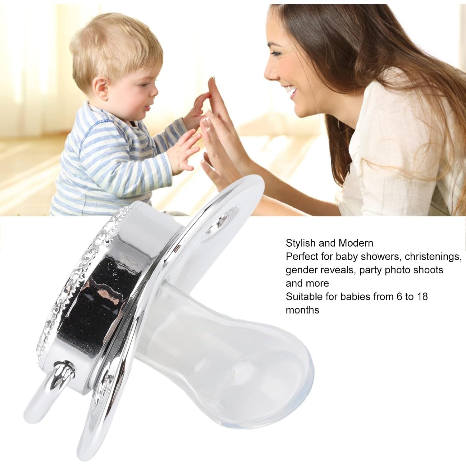 Chupete Brillante para Bebé con Clip DIY Plata M 6-18 Meses