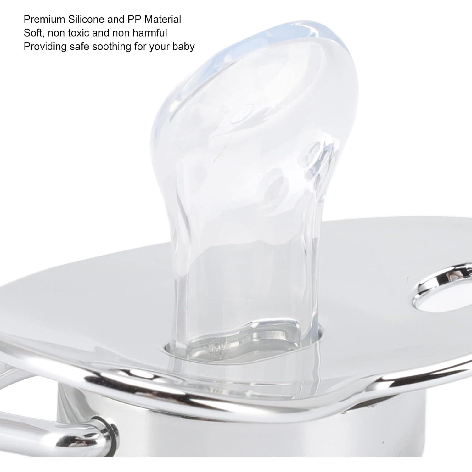 Chupete Brillante para Bebé con Clip DIY Plata M 6-18 Meses