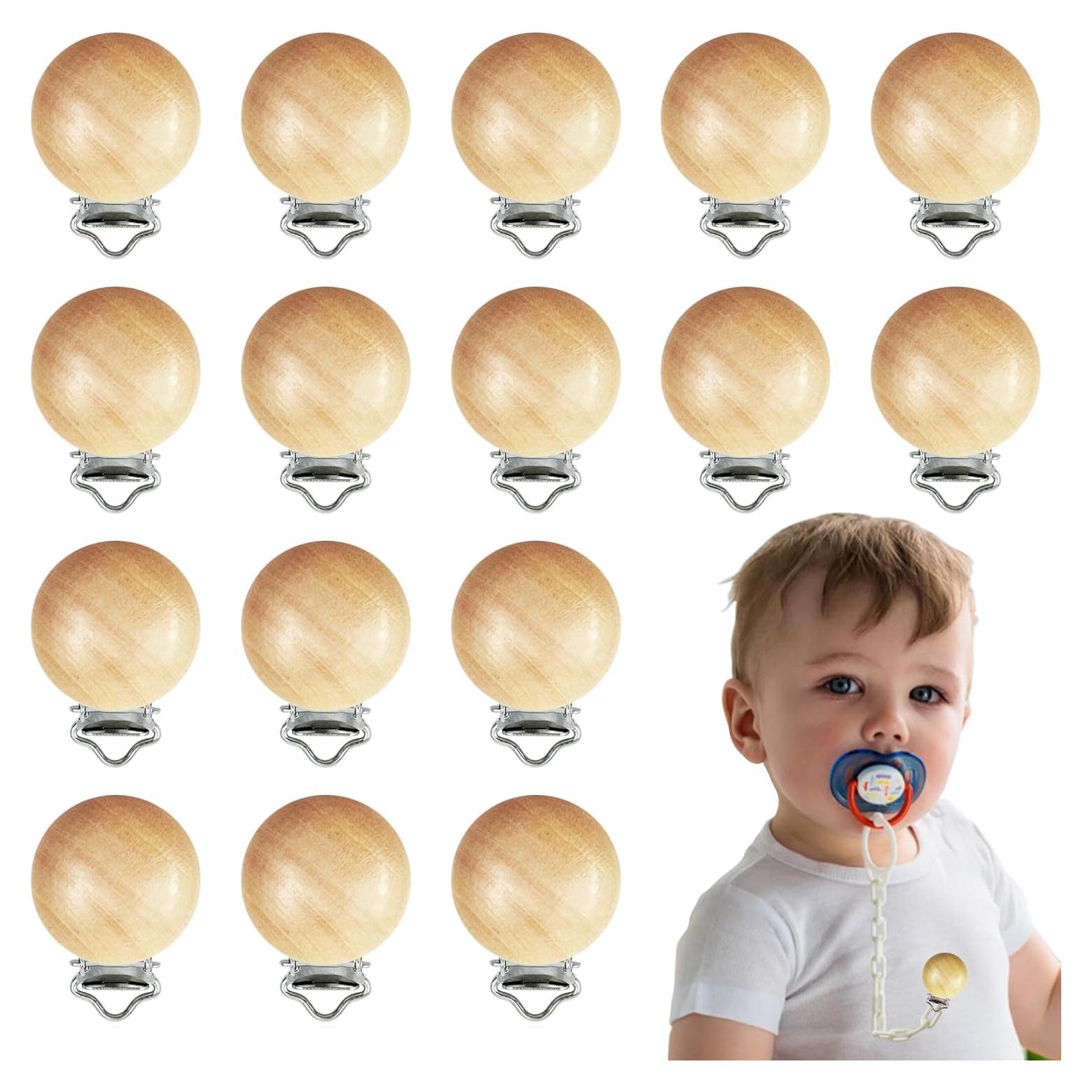 16 Clips de Chupete de Madera Natural para Bebés - NZ-2