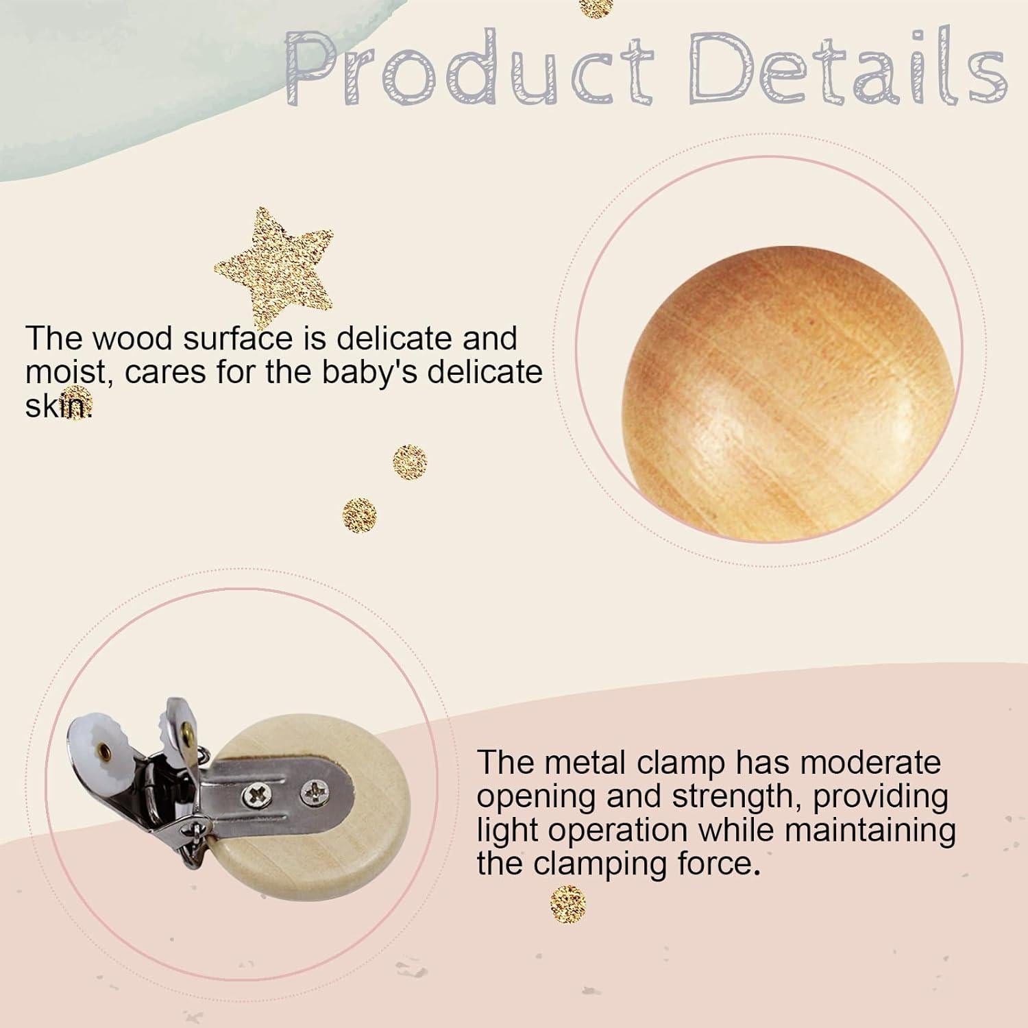 16 Clips de Chupete de Madera Natural para Bebés - NZ-2