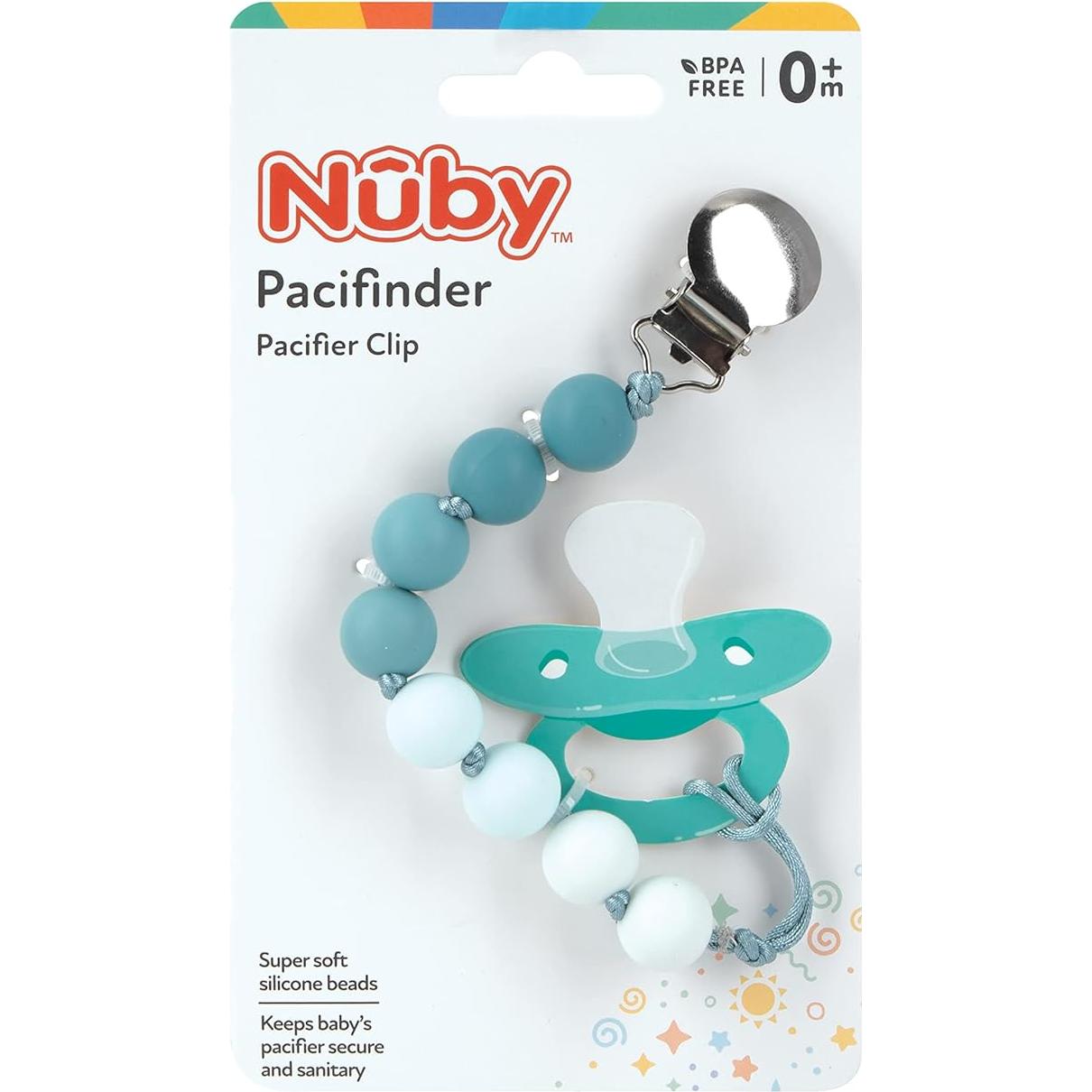 Pacifinder de Silicona Nuby con Clip Metal 0+ Meses Gris/Aqua