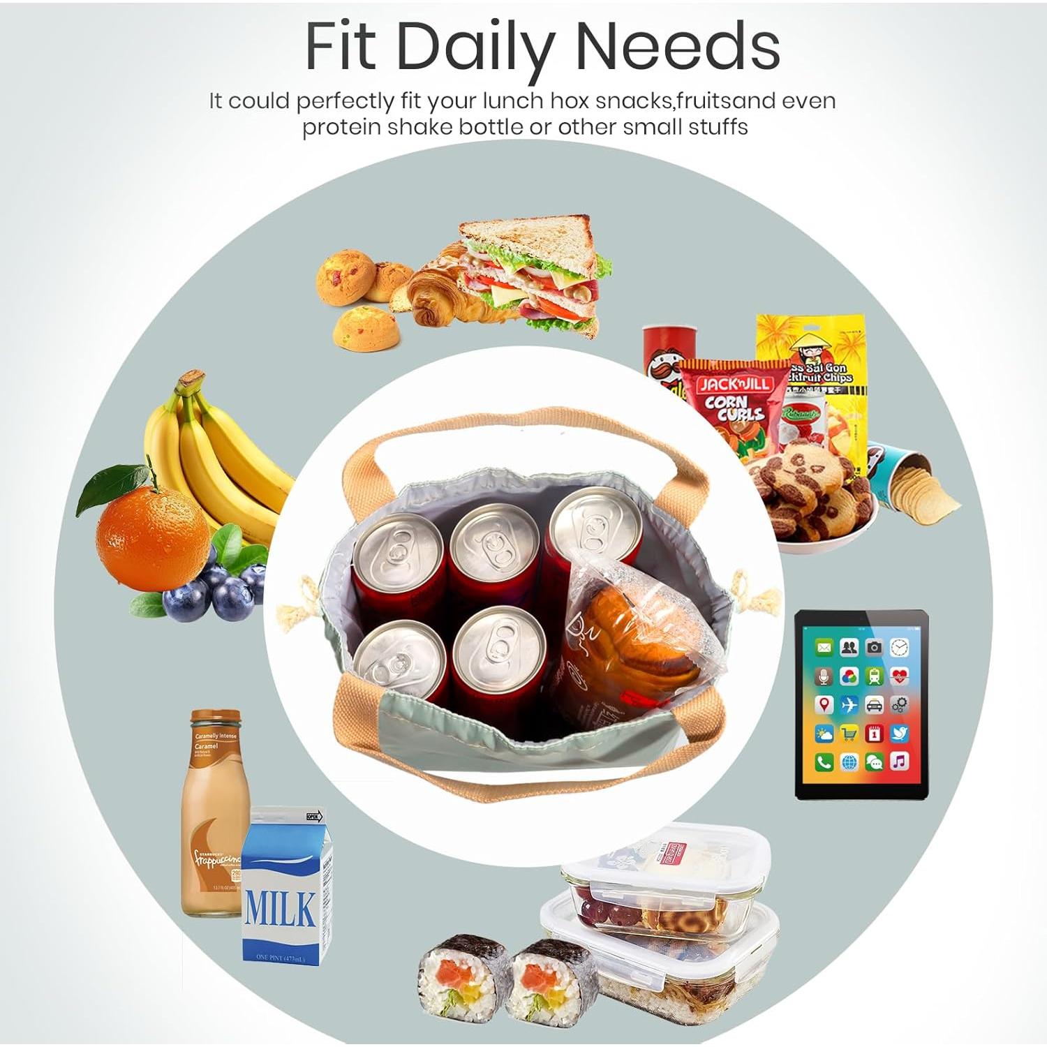 Bolsa de Almuerzo Pequeña Viwaiv Azul Claro con Cierre de Cuerda