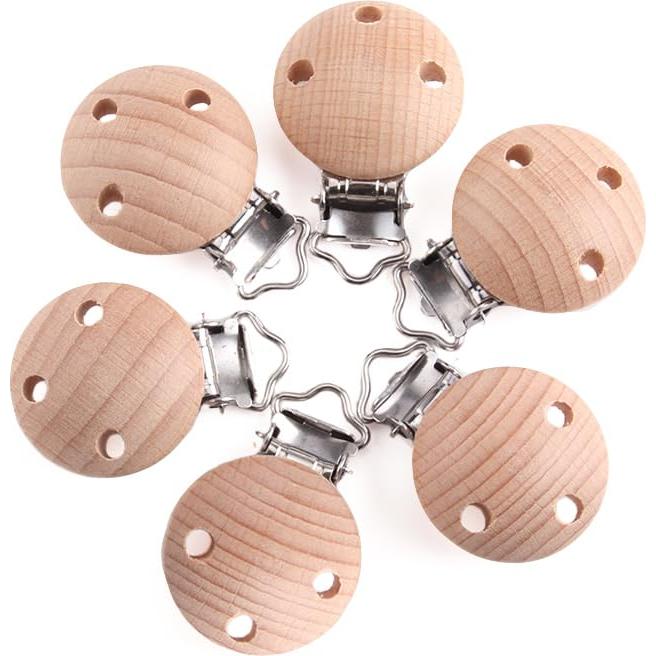 Clips de Chupete Redondos Sutoyuen de Madera de Haya - 30 Piezas