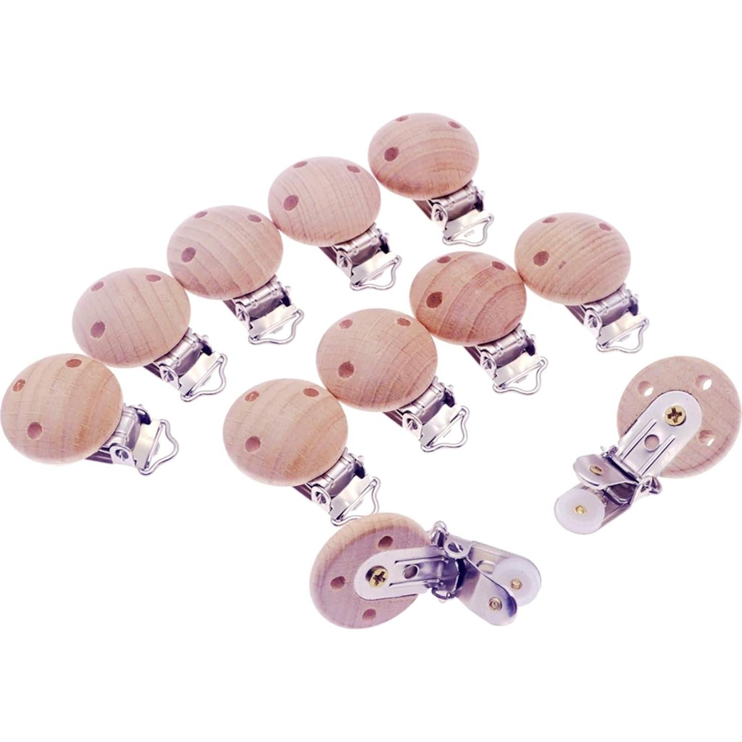 Clips de Chupete Redondos Sutoyuen de Madera de Haya - 30 Piezas