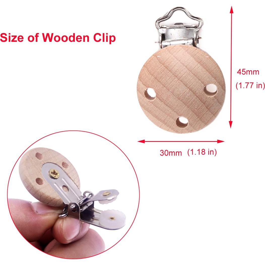 Clips de Chupete Redondos Sutoyuen de Madera de Haya - 30 Piezas