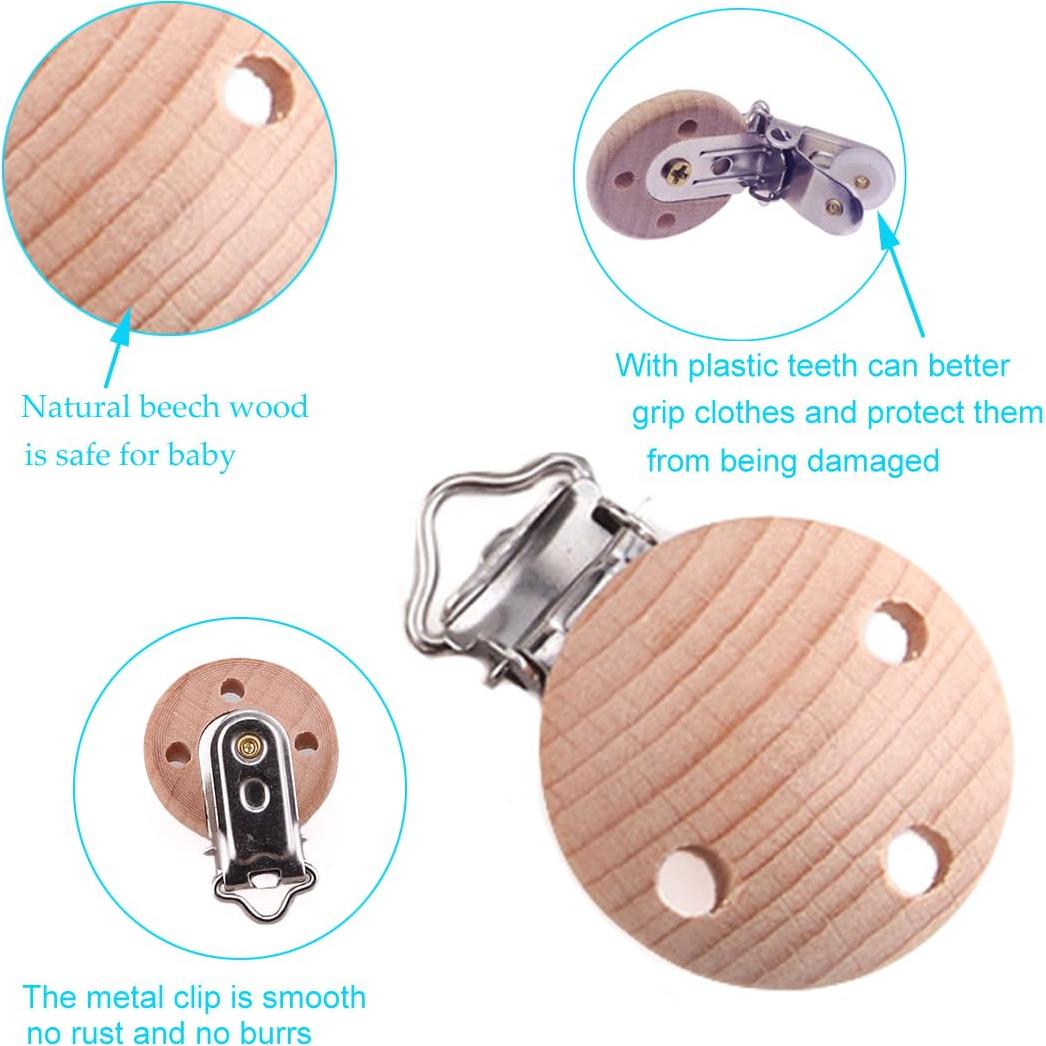 Clips de Chupete Redondos Sutoyuen de Madera de Haya - 30 Piezas