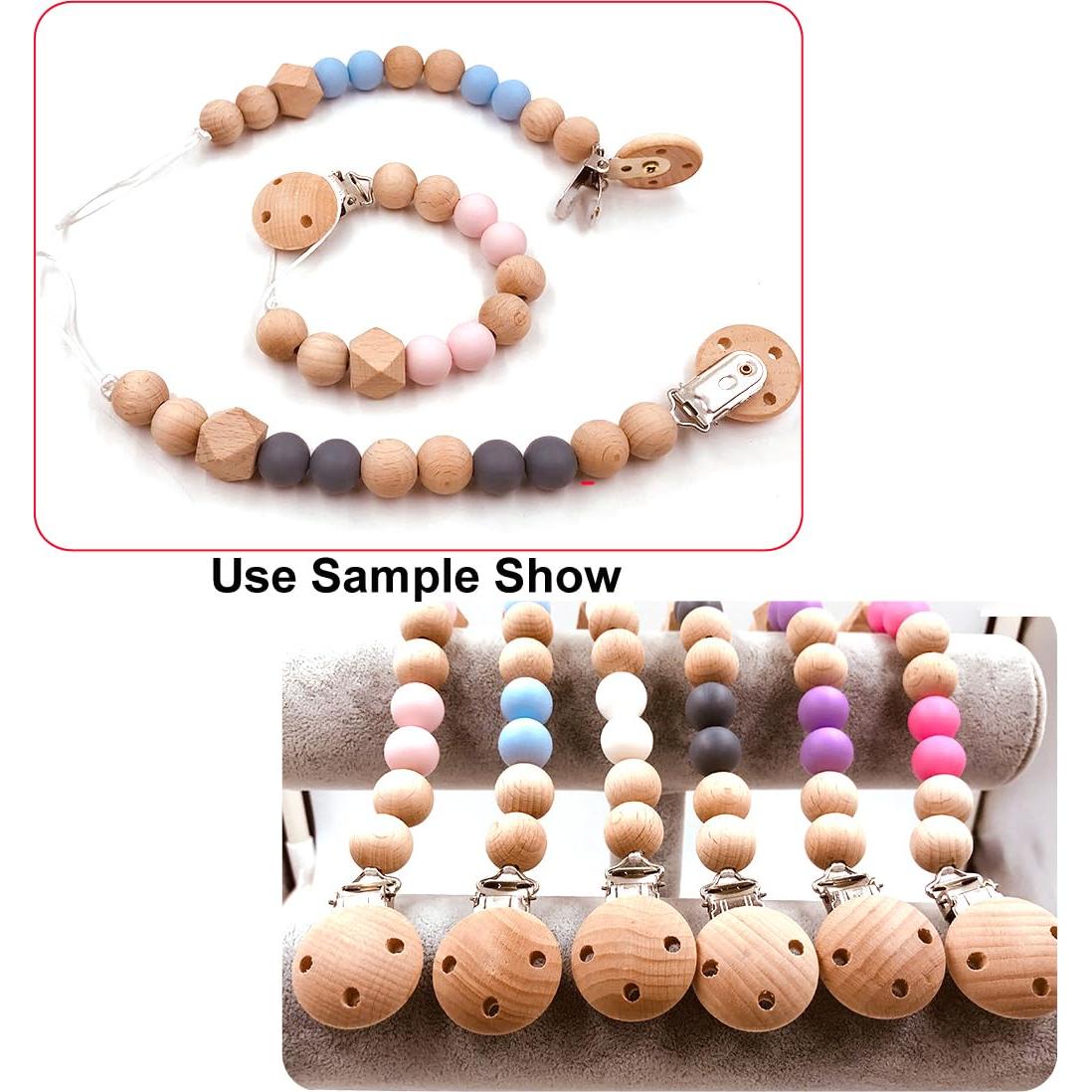 Clips de Chupete Redondos Sutoyuen de Madera de Haya - 30 Piezas