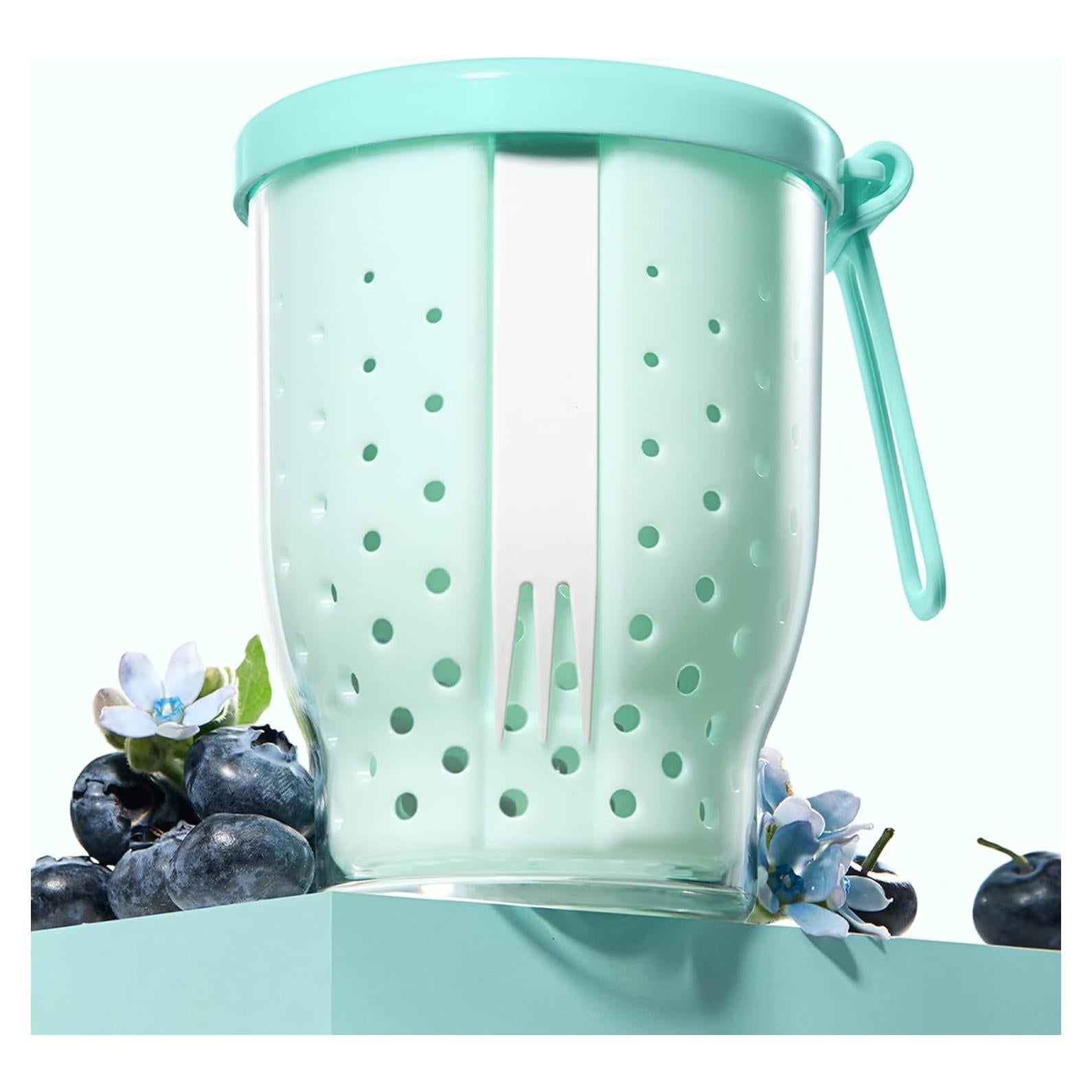 Taza de Fruta de Viaje LoopTime 760ml con Tenedor y Tapa Azul