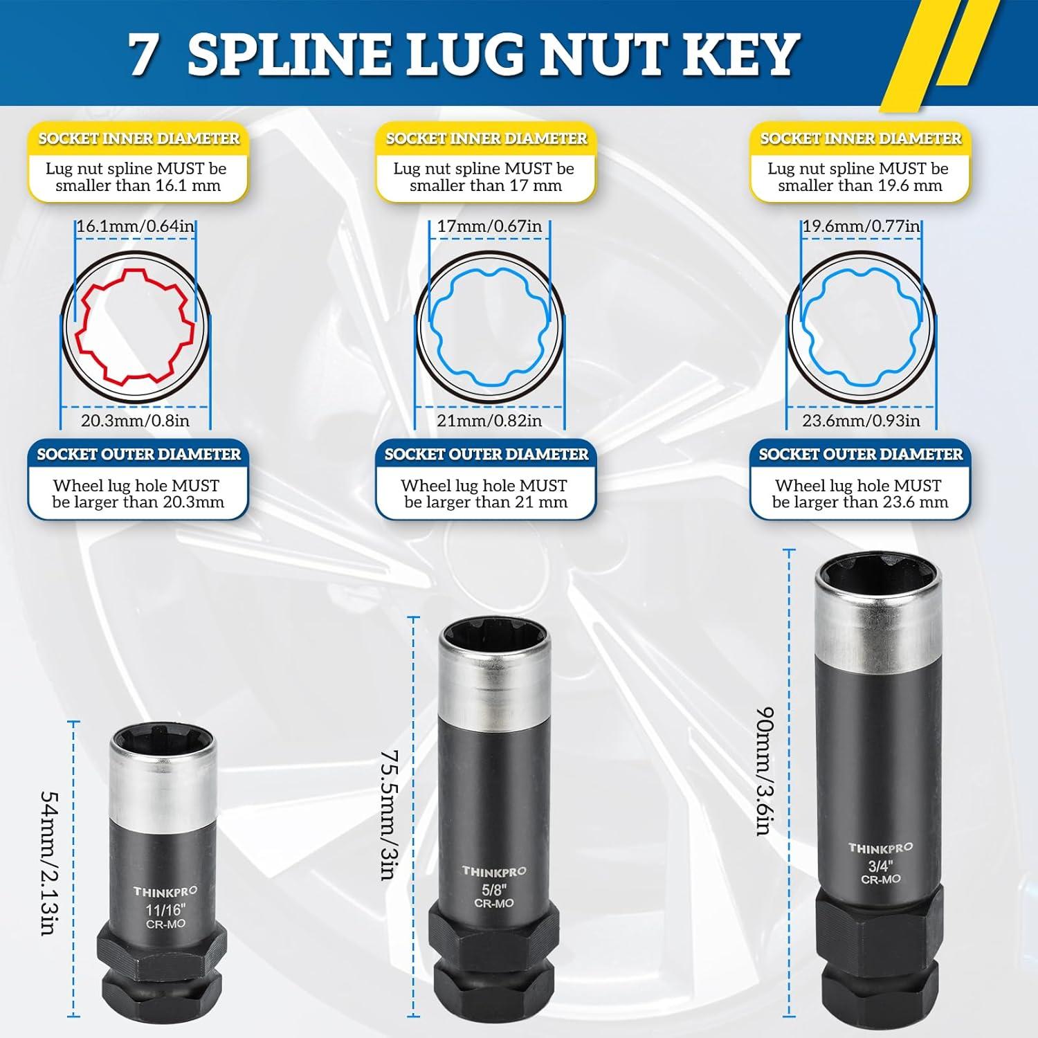 Juego de Enchufes para Tuercas de 7 Puntas Thinkpro 3 Piezas