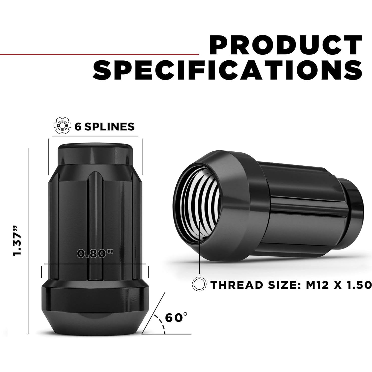 Tuercas de Rueda Caballero Blanco 3807BK-20AM Cromo Negro M12x1.50