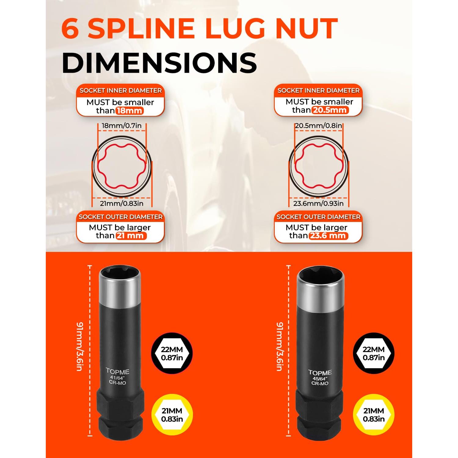 Juego de 2 Llaves de Tuerca 6 Puntas Topme M12x1.25 M12x1.5