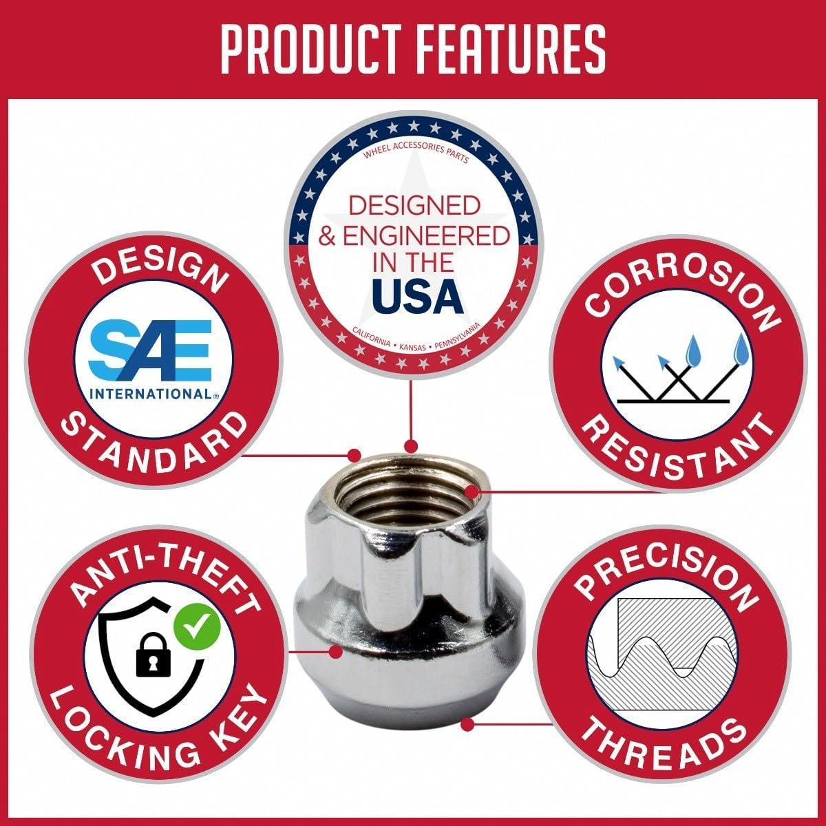 Cerraduras de Rueda M12x1.5 Cromo - 4 Piezas + Llave