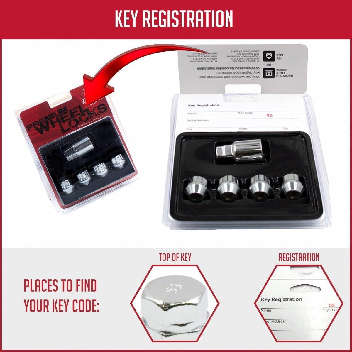 Cerraduras de Rueda M12x1.5 Cromo - 4 Piezas + Llave