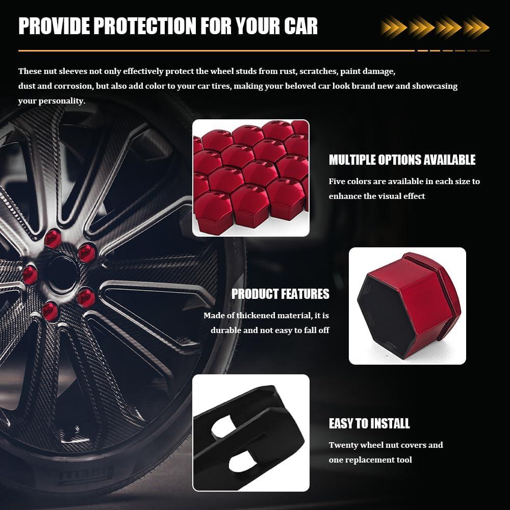 20 Cubiertas de Tuercas de Llantas Rebvugr 21mm Rojo