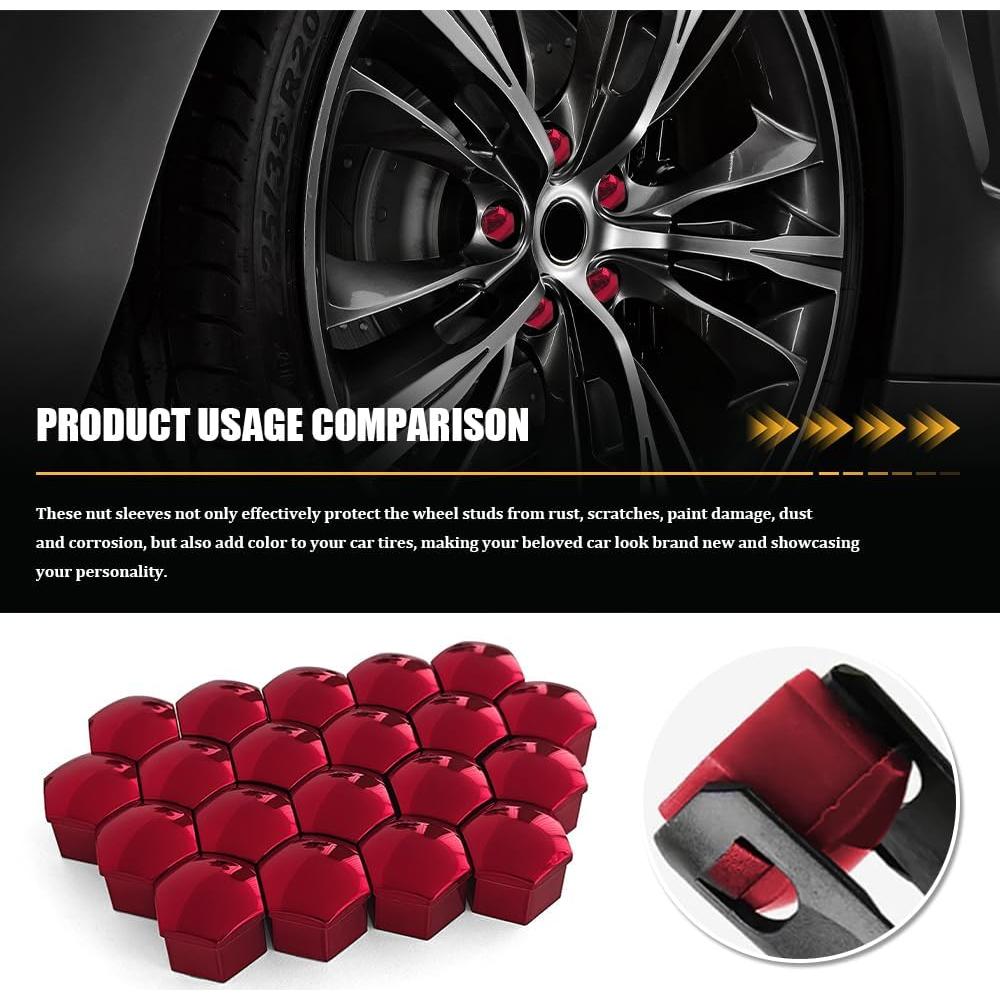 20 Cubiertas de Tuercas de Llantas Rebvugr 21mm Rojo