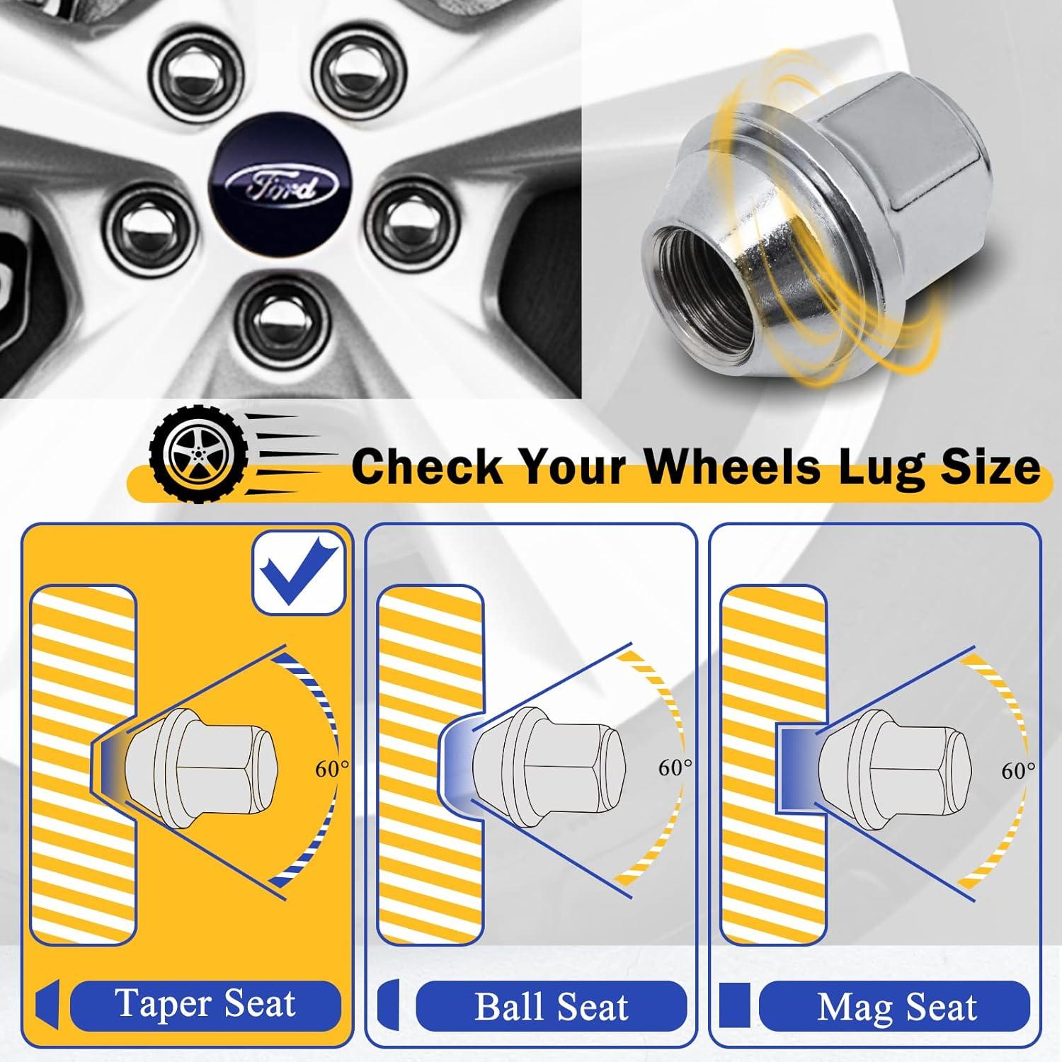20 Tuercas de Rueda Cromadas M14x1.5 para Ford y Lincoln