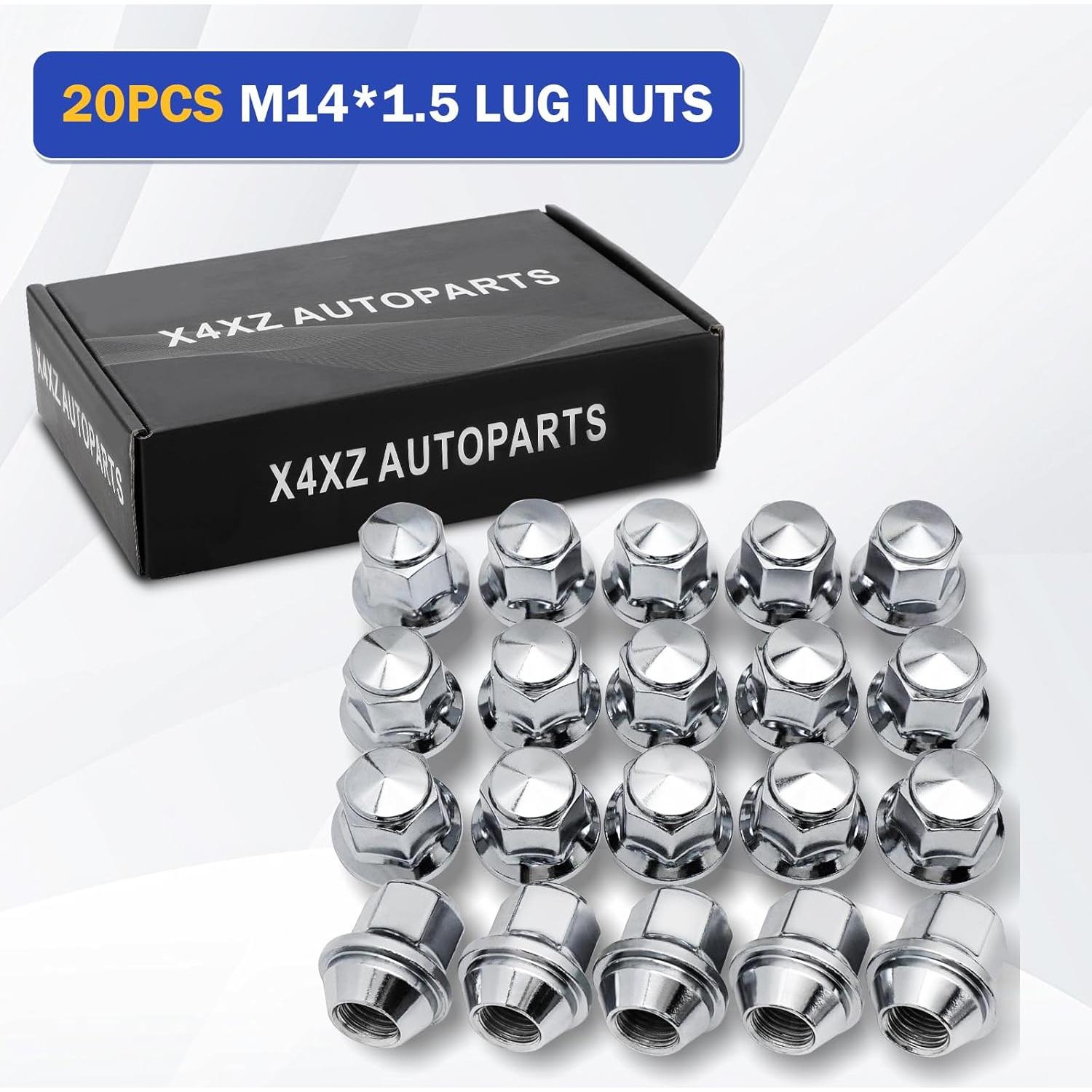 20 Tuercas de Rueda Cromadas M14x1.5 para Ford y Lincoln