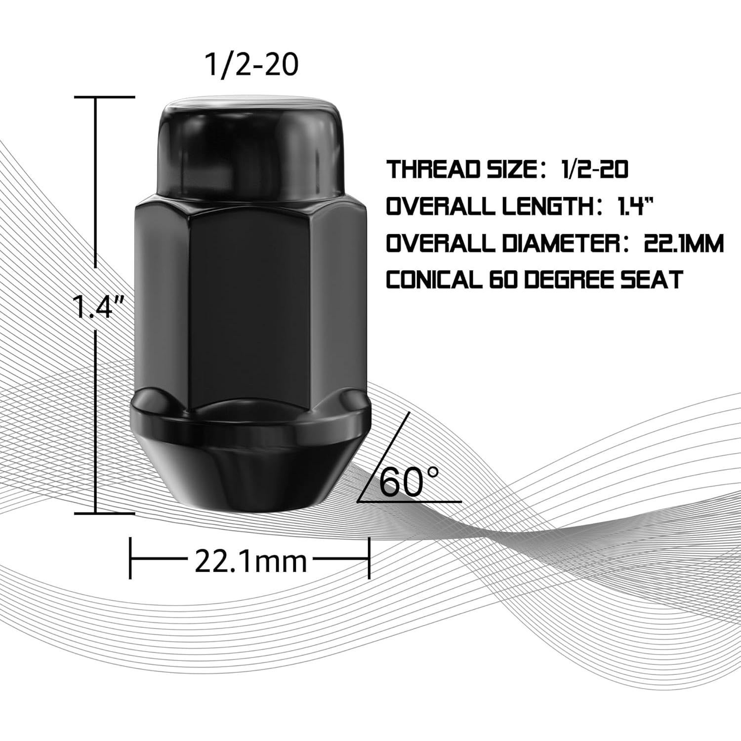20 Tuercas de Bulge Acorn de Cierre FLYCLE 19mm Negro
