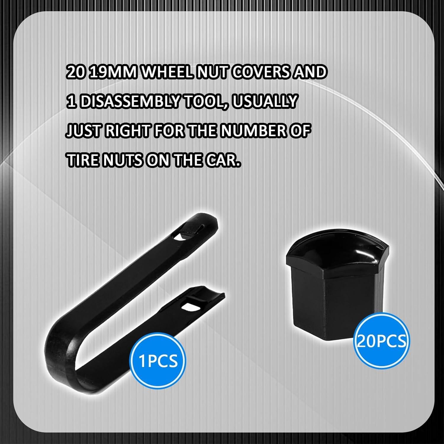 20 Cubiertas de Tuercas de Rueda Vinilo PVOTAWP 19mm Negro