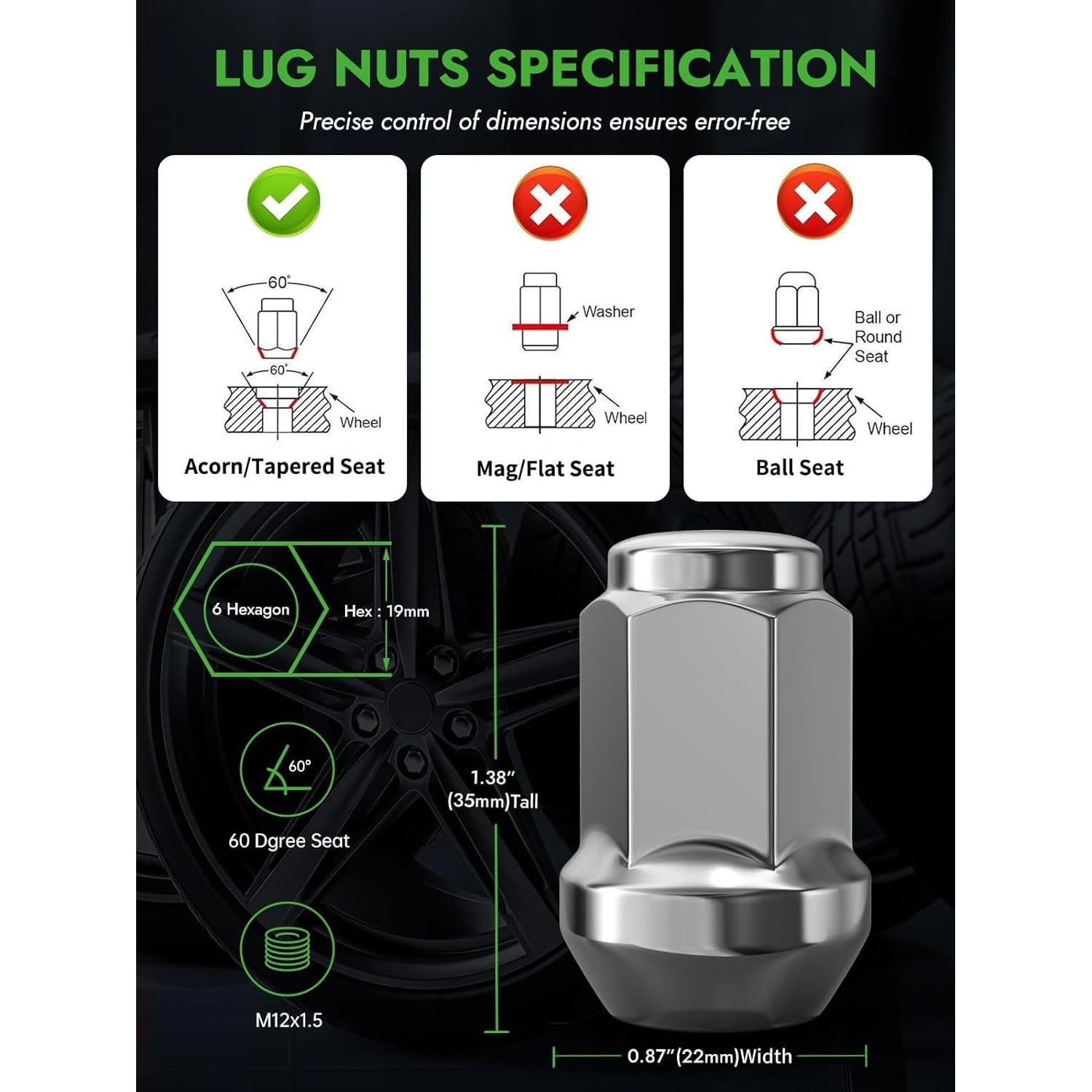 Tuercas de Rueda M12x1.5 Cromadas AUTOPTIM - 20 Piezas