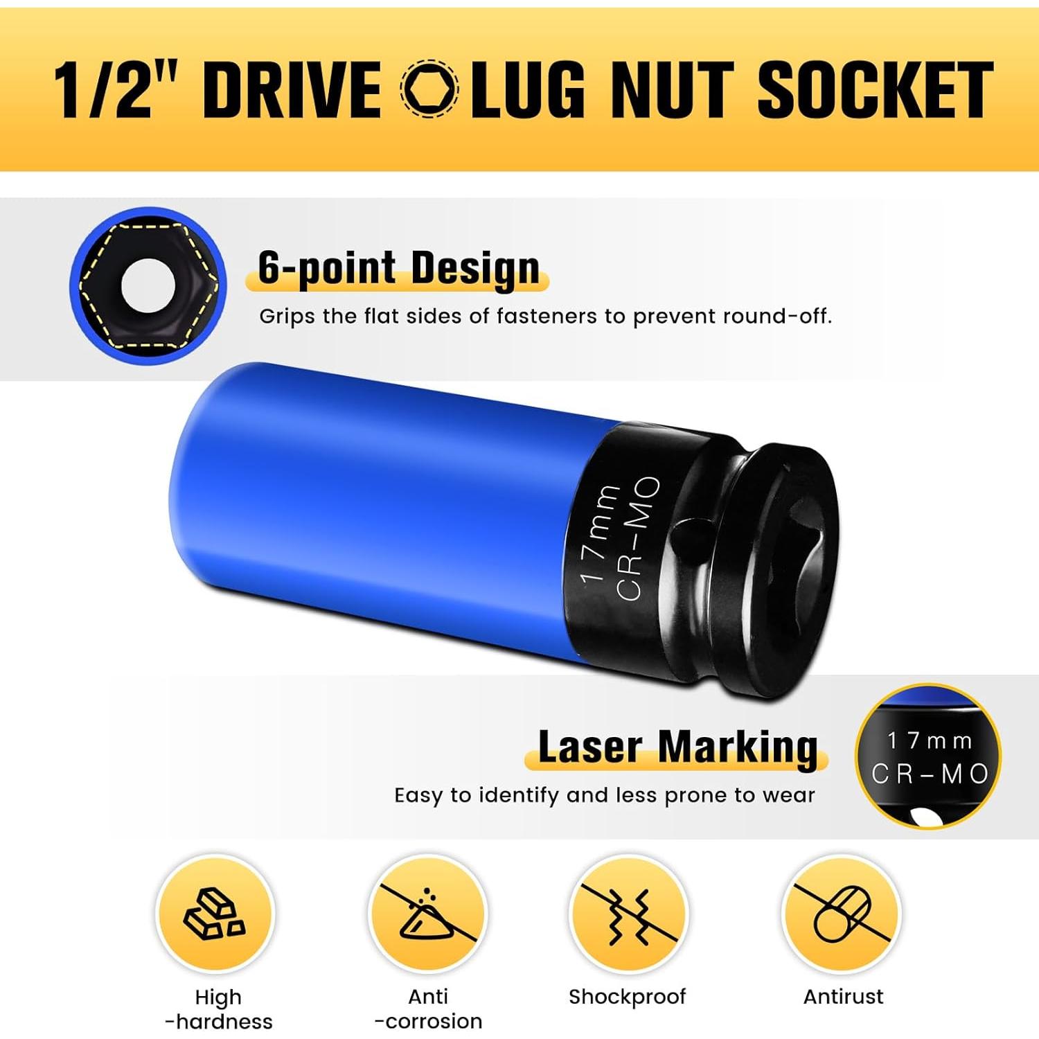 Juego de Enchufes de Rueda BOEN 17mm Acero Cr-Mo 6 Puntos