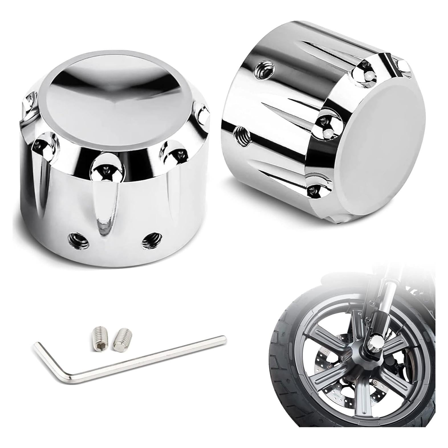 Cubiertas de tuerca de eje delantero Amazicha Cromo para Harley 2008+