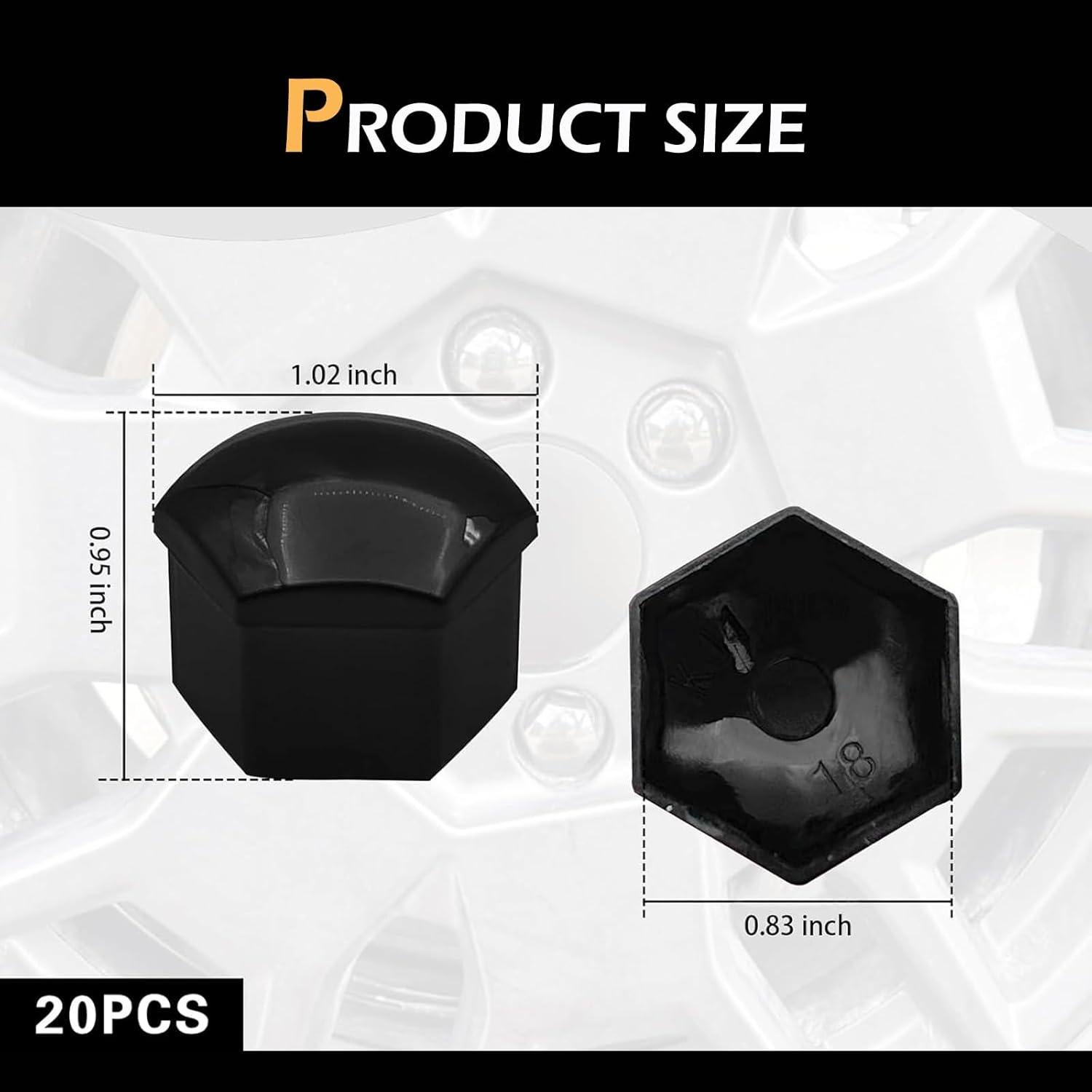 20 Cubiertas de Tuercas de Rueda Bawkars 21mm Negras