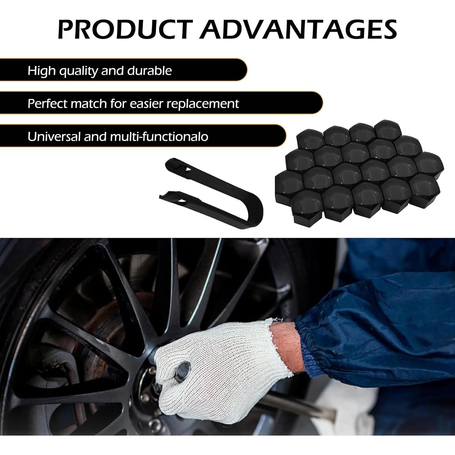 20 Cubiertas de Tuercas de Rueda Bawkars 21mm Negras