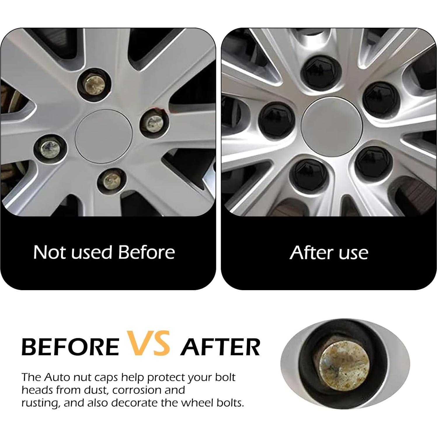 20 Cubiertas de Tuercas de Rueda Bawkars 21mm Negras