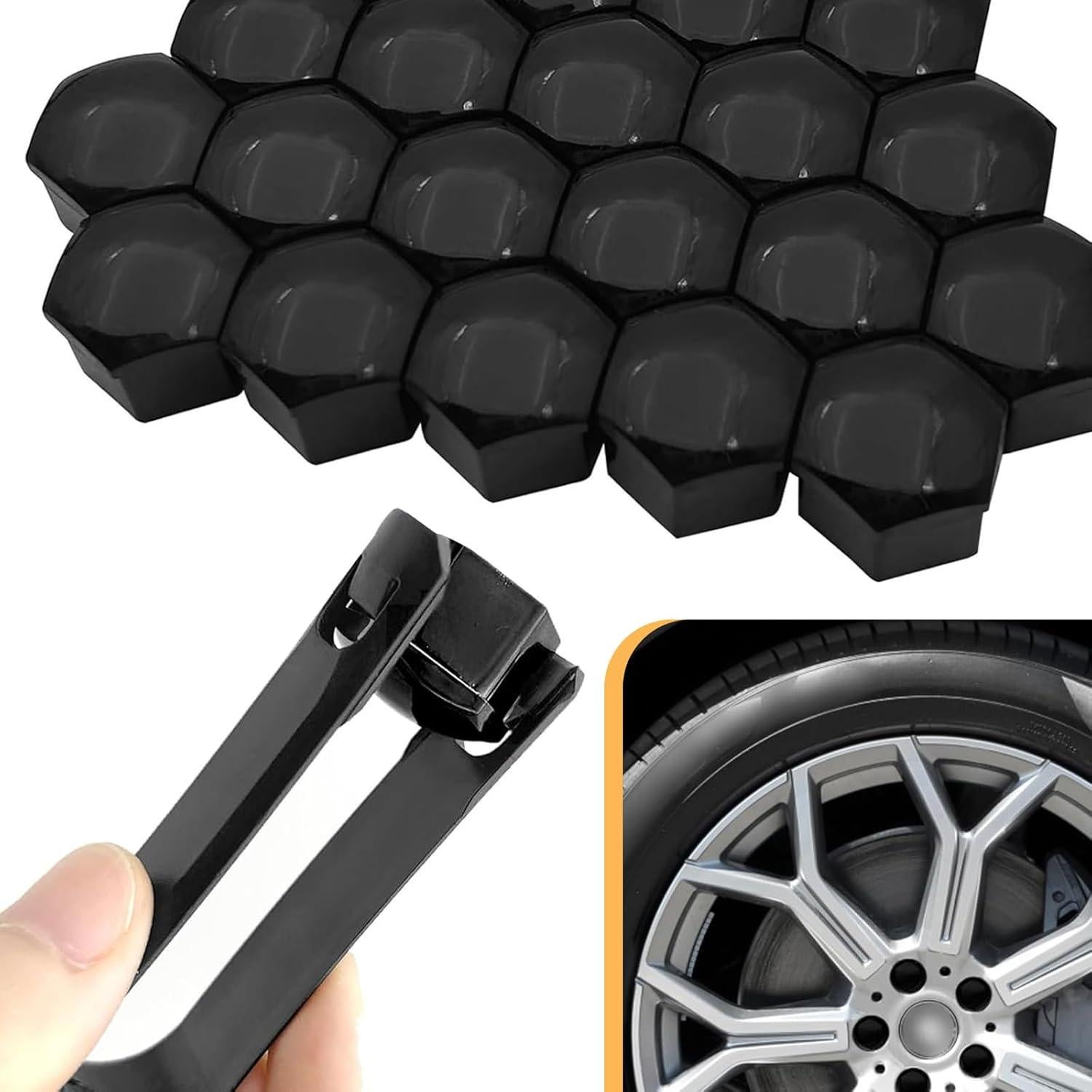 20 Cubiertas de Tuercas de Rueda Bawkars 21mm Negras