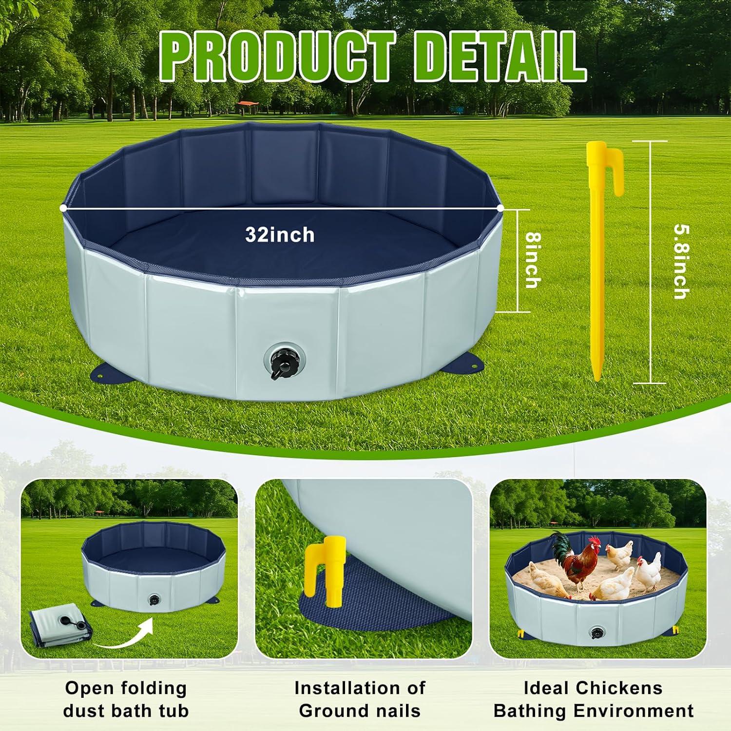 Tina de Baño de Polvo para Pollos Senlinyu 32" Plegable Gris