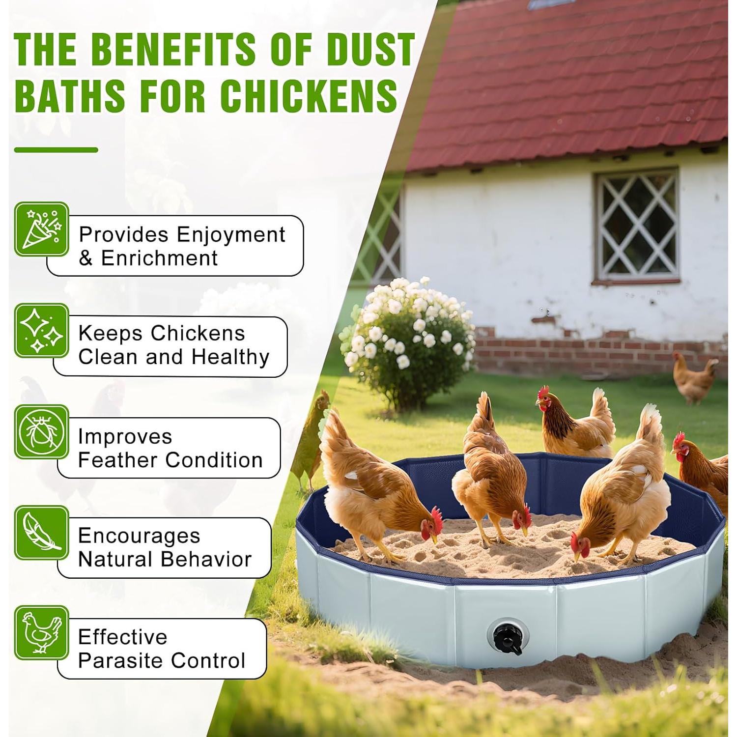 Tina de Baño de Polvo para Pollos Senlinyu 32" Plegable Gris