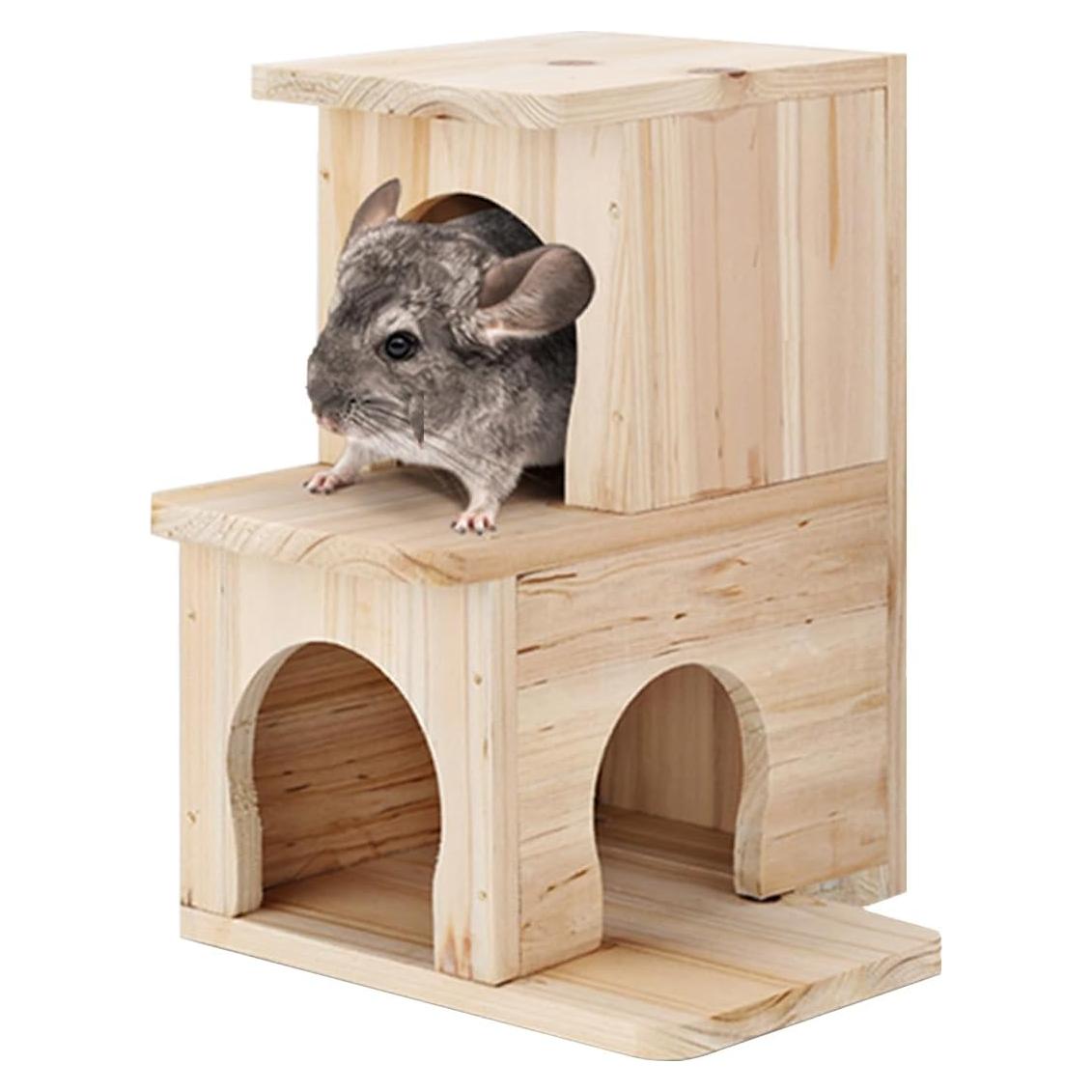 Casa de Chinchilla de Madera Natural 2 Pisos CHIIRAKU 30x19cm
