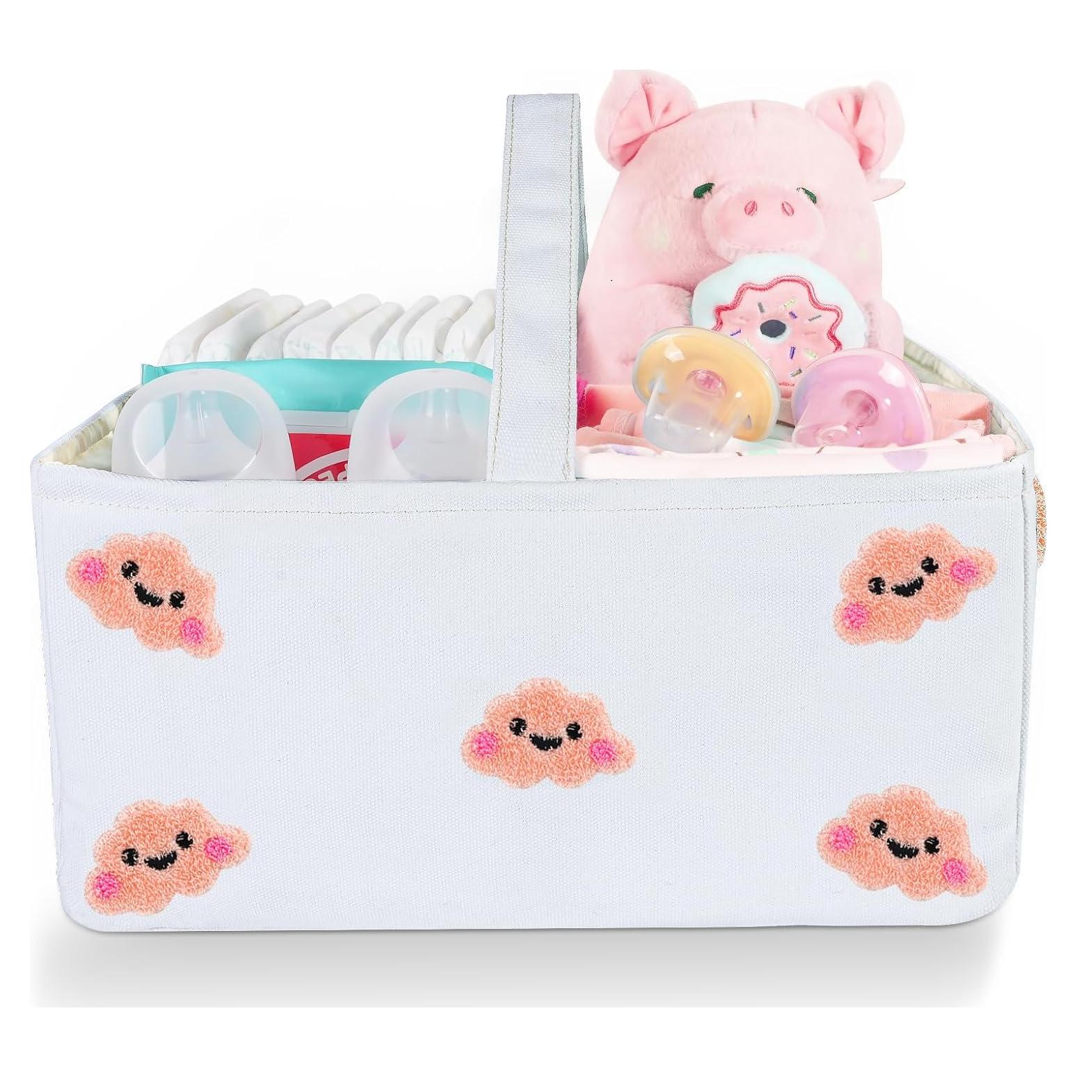 Caddy Organizador para Pañales HOMIGLAM Rosa Bordado Nubes
