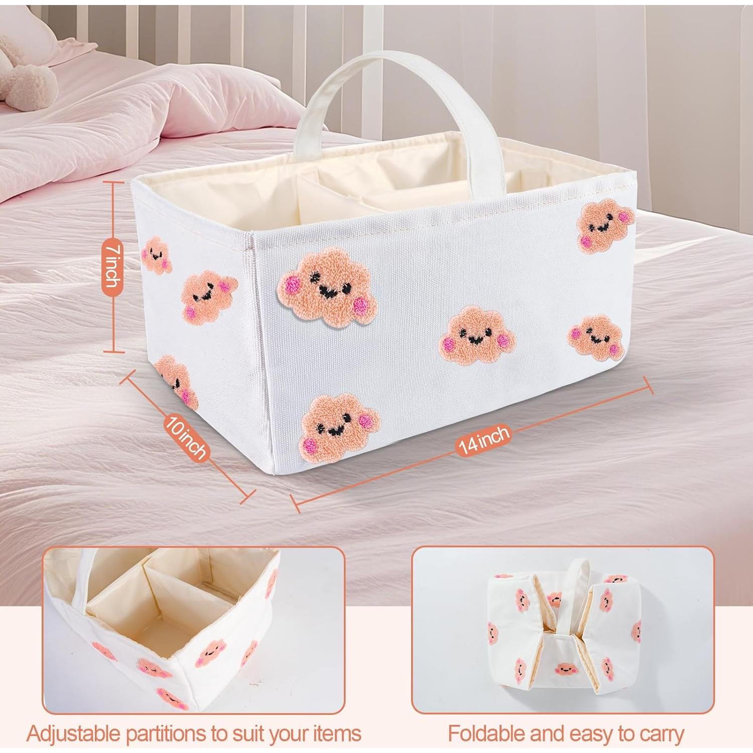 Caddy Organizador para Pañales HOMIGLAM Rosa Bordado Nubes