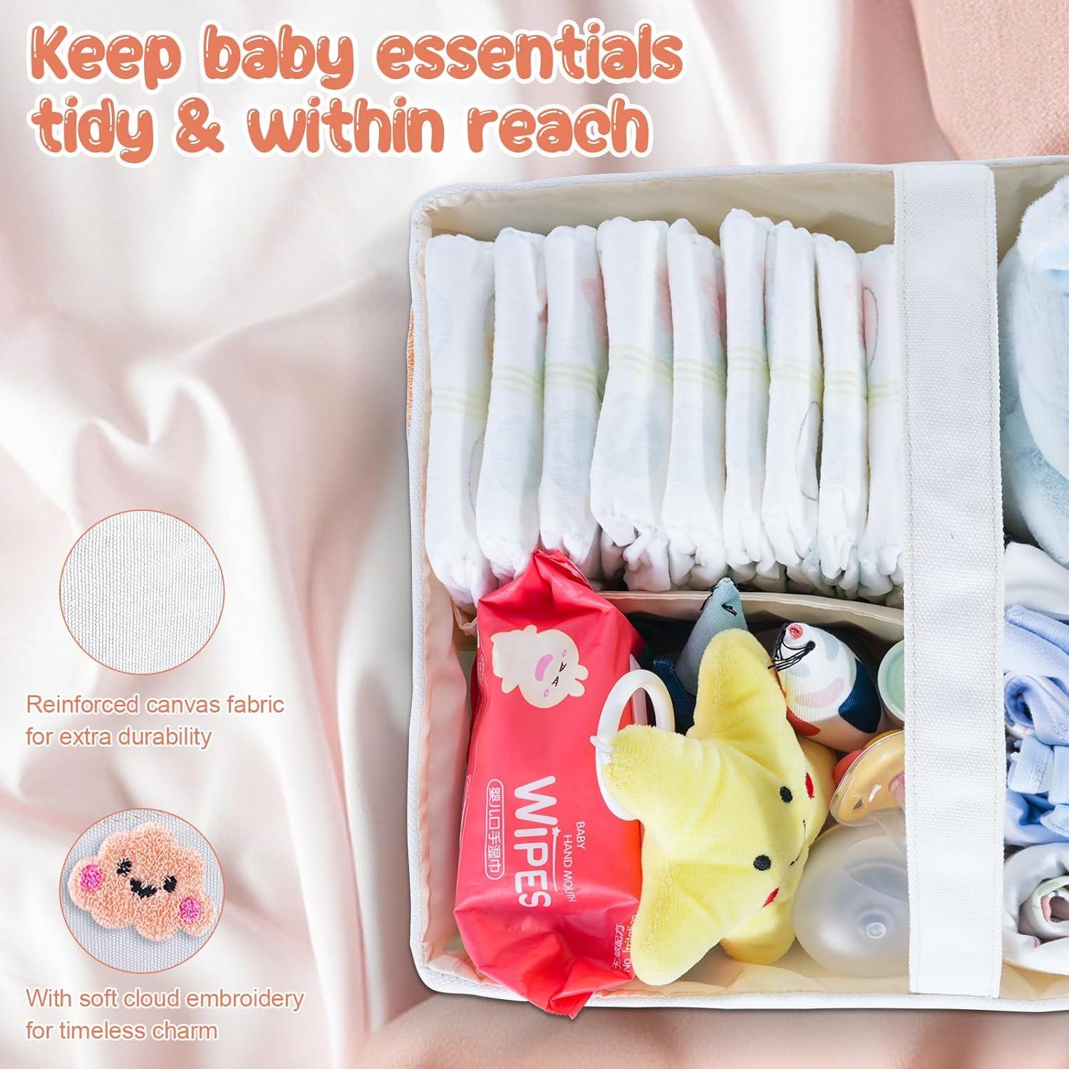 Caddy Organizador para Pañales HOMIGLAM Rosa Bordado Nubes