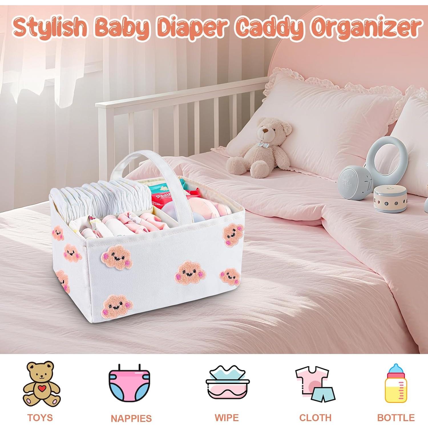 Caddy Organizador para Pañales HOMIGLAM Rosa Bordado Nubes