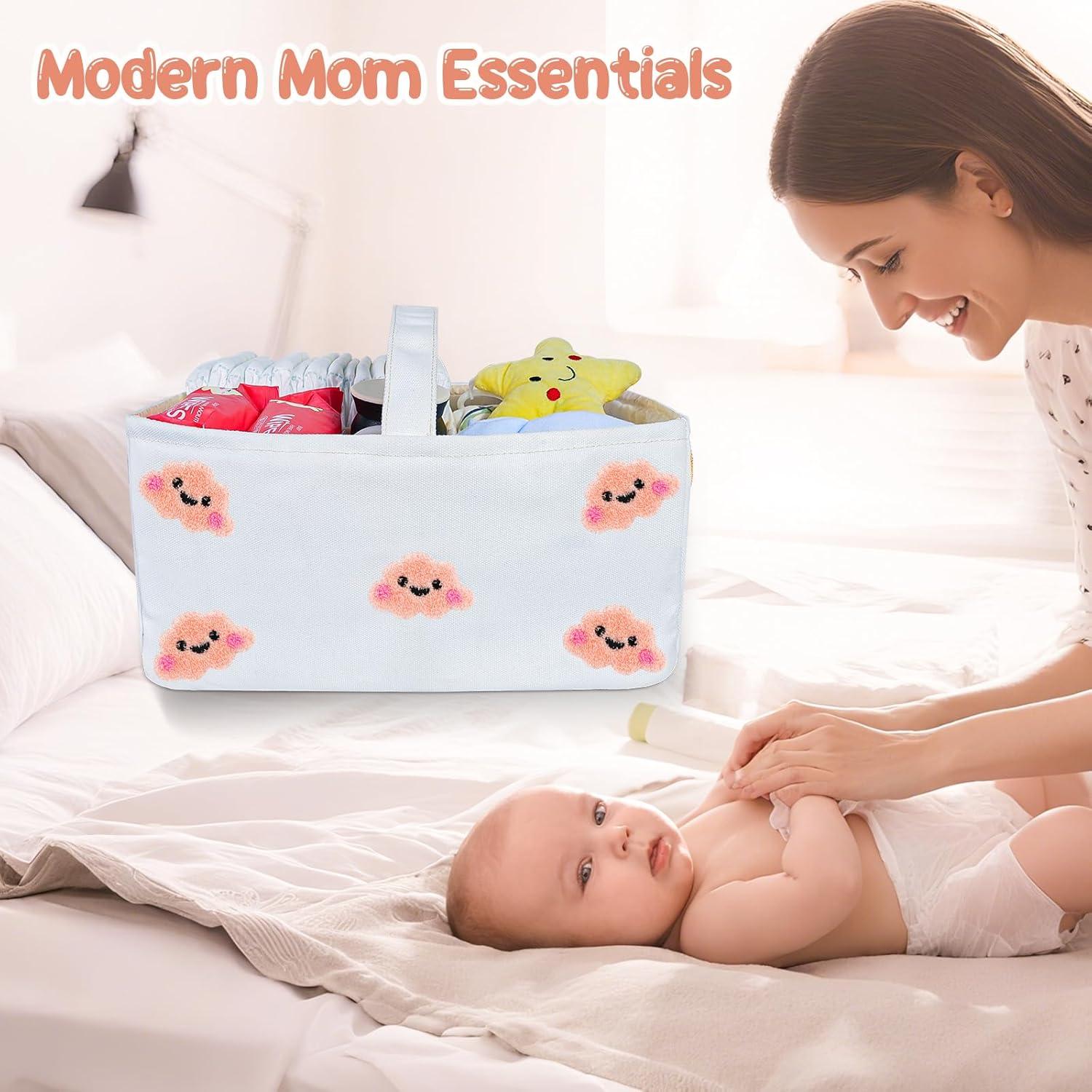 Caddy Organizador para Pañales HOMIGLAM Rosa Bordado Nubes