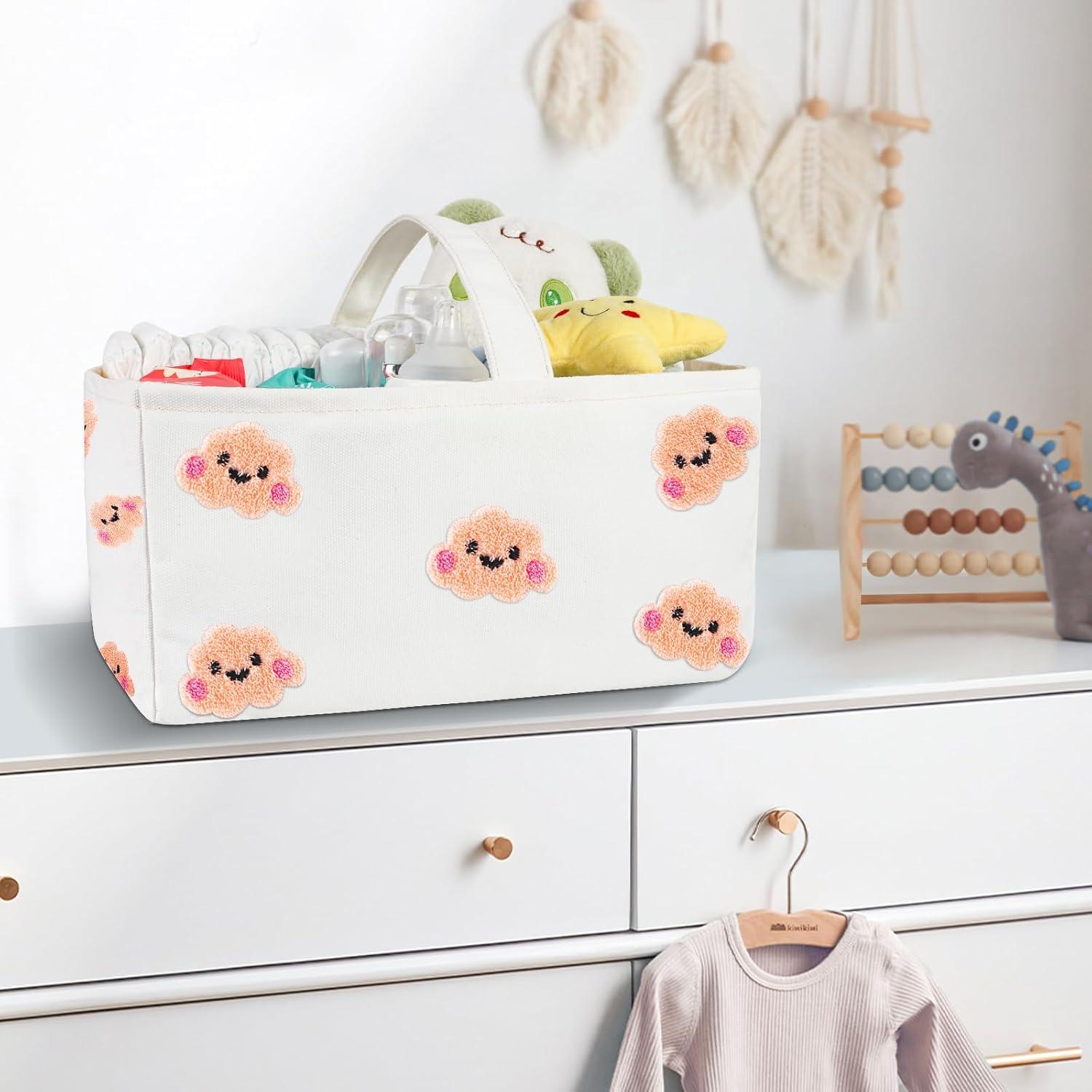 Caddy Organizador para Pañales HOMIGLAM Rosa Bordado Nubes