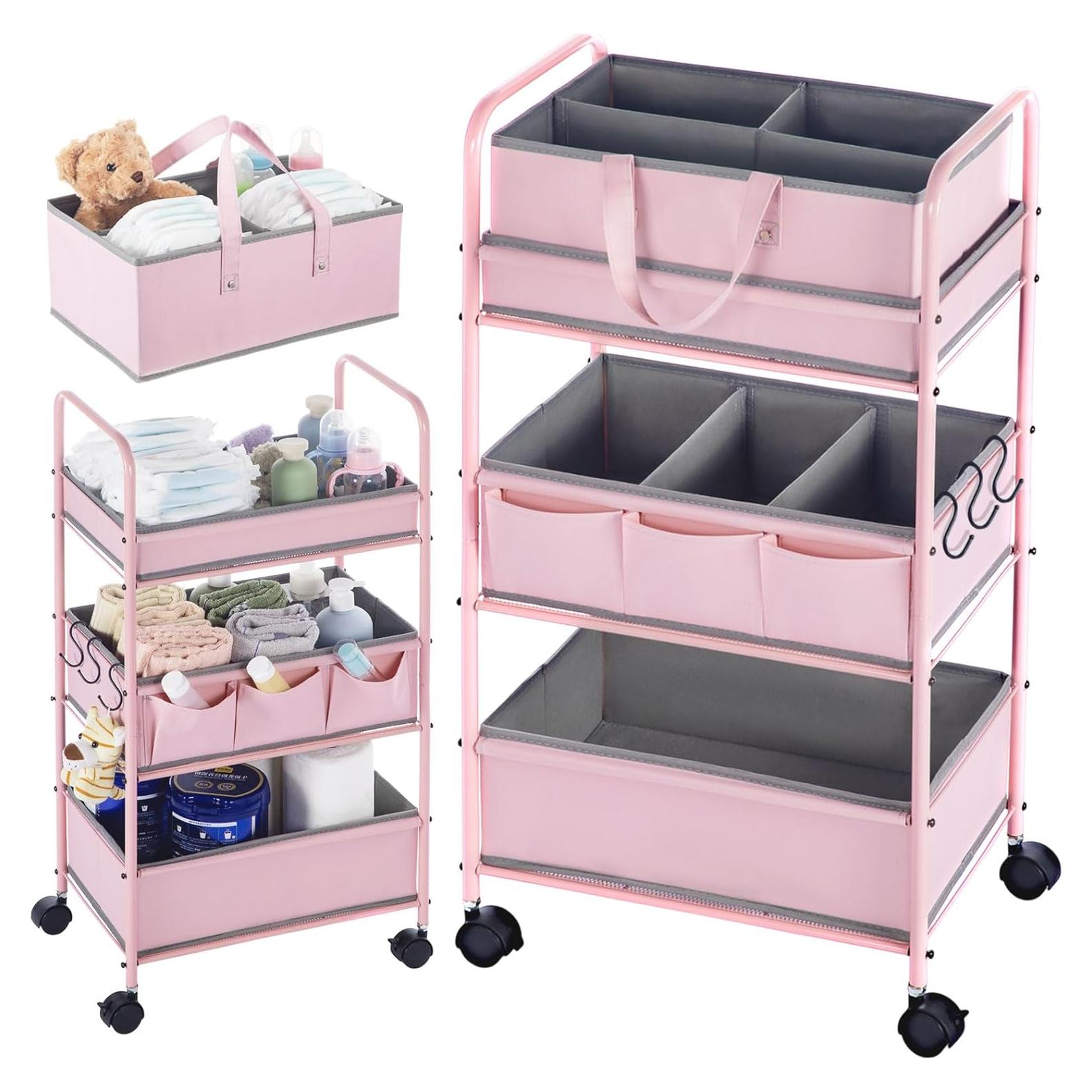 Carro Organizador de Pañales Honeydak 3 Niveles Rosa