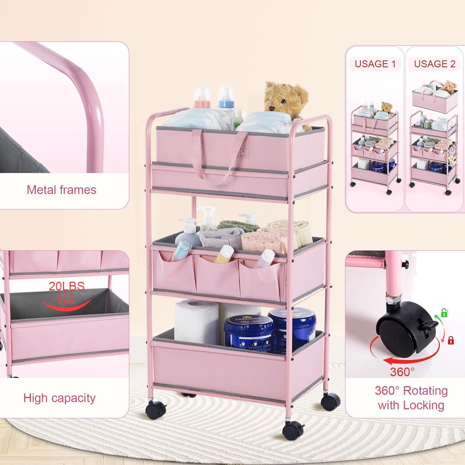 Carro Organizador de Pañales Honeydak 3 Niveles Rosa