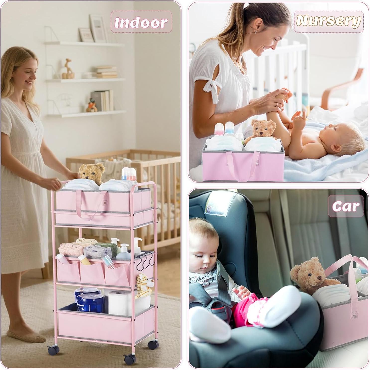 Carro Organizador de Pañales Honeydak 3 Niveles Rosa