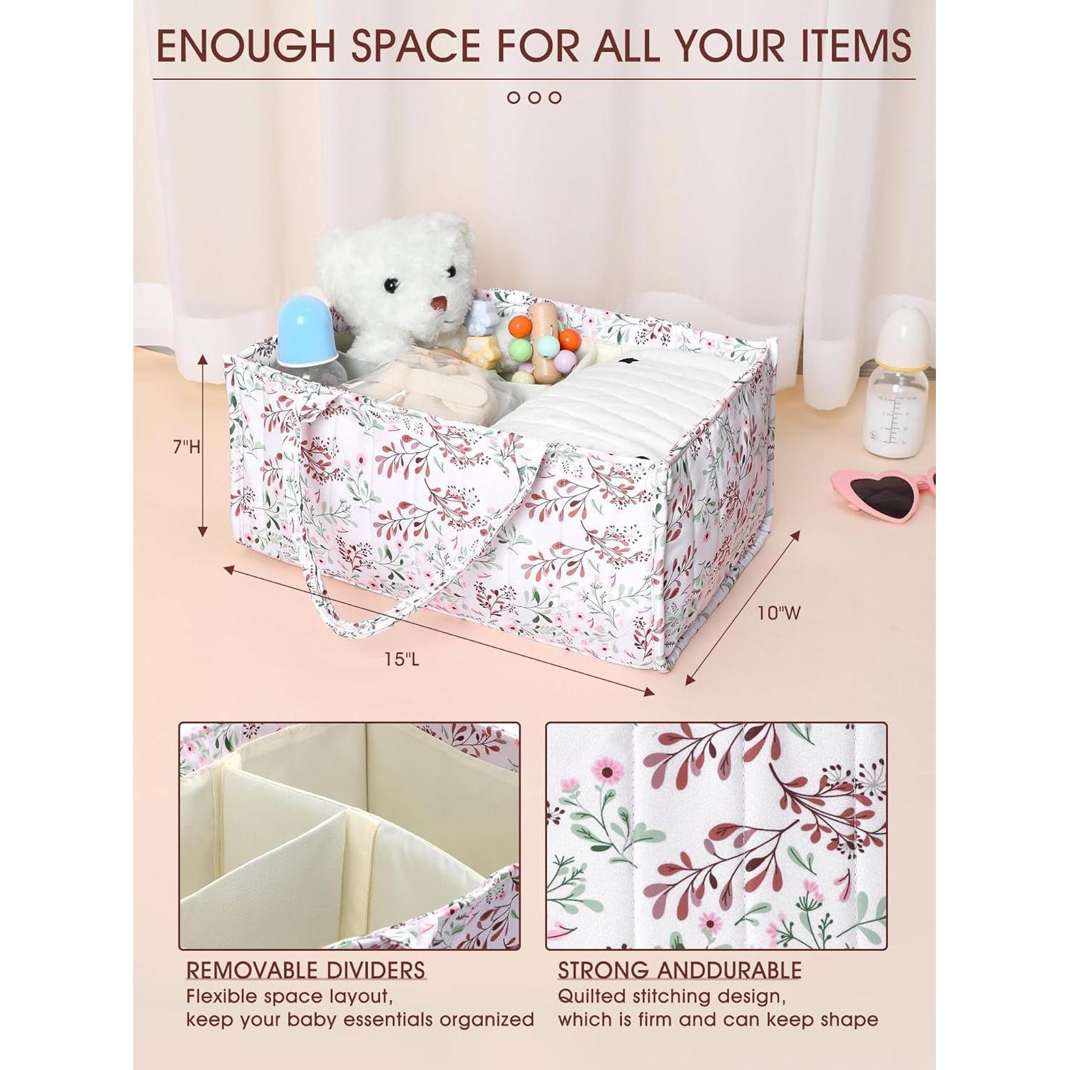 Organizador de Cesta para Pañales Shinylin 2 Pcs Floral Marrón