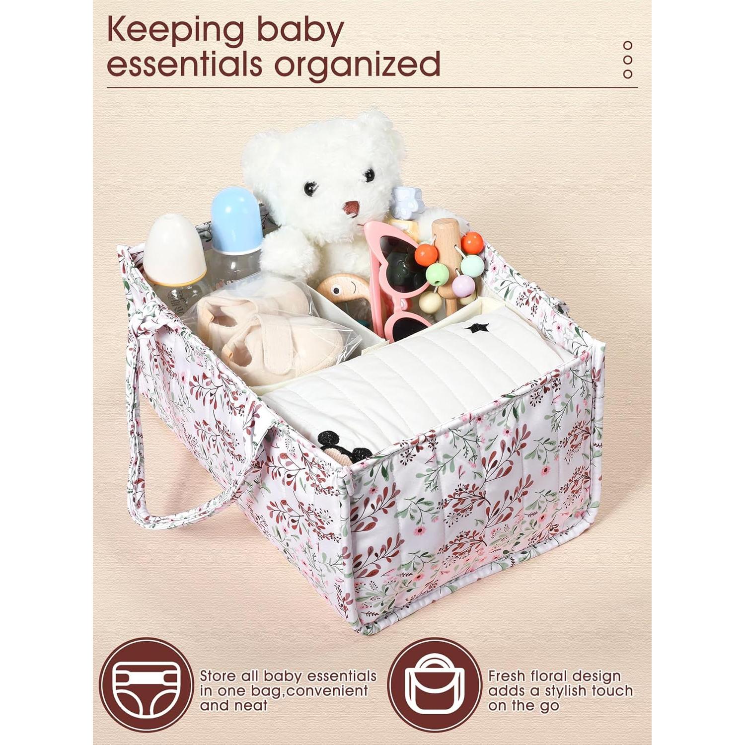 Organizador de Cesta para Pañales Shinylin 2 Pcs Floral Marrón