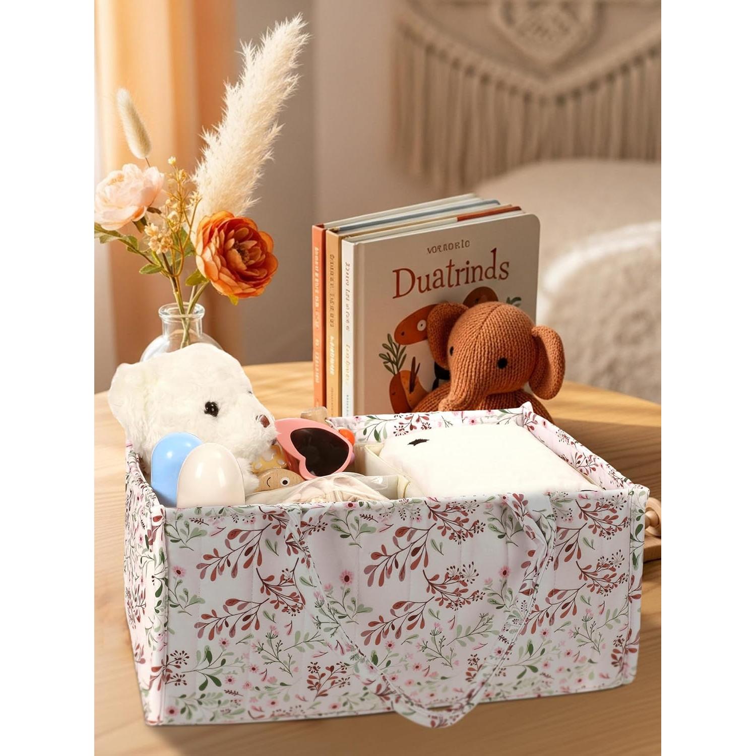 Organizador de Cesta para Pañales Shinylin 2 Pcs Floral Marrón