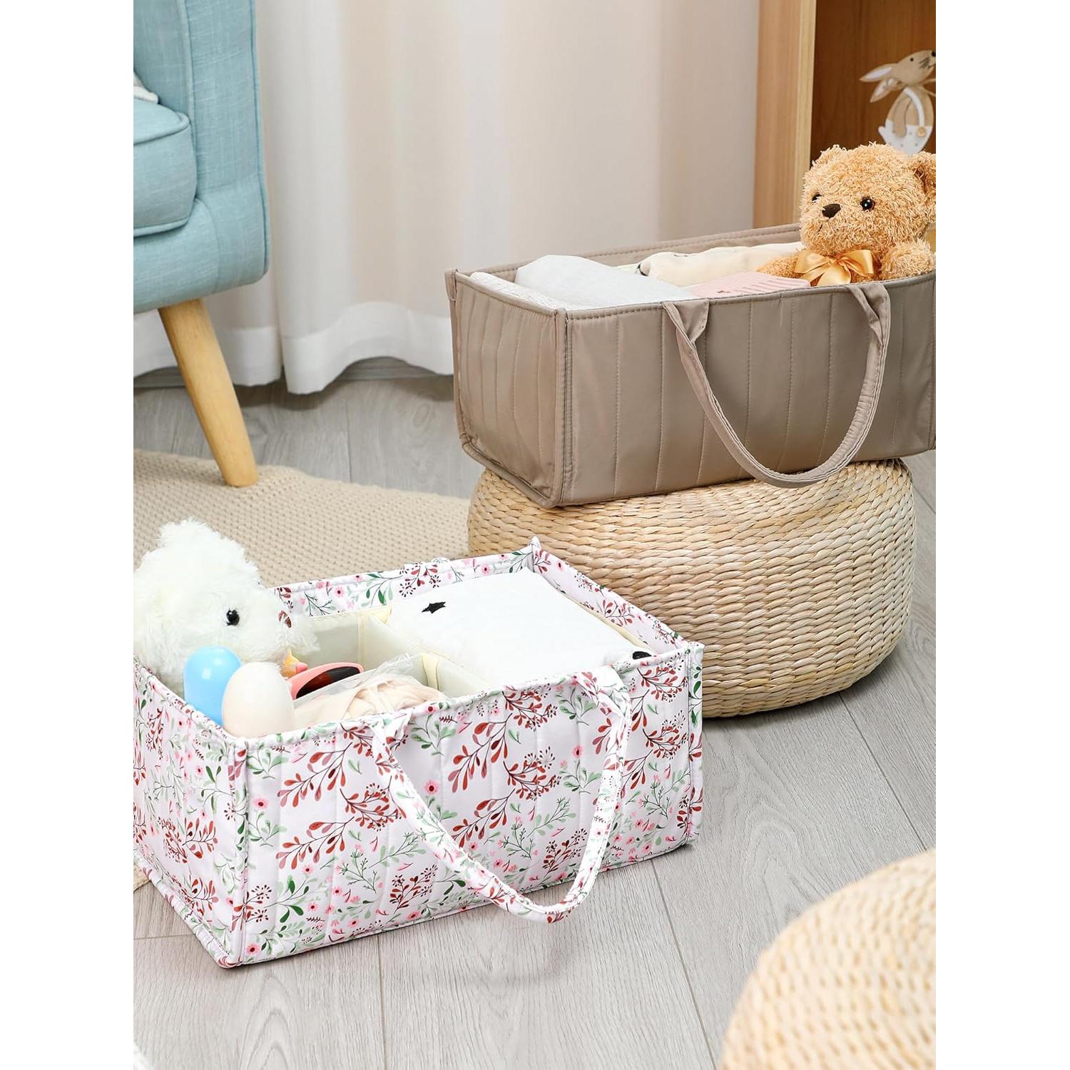 Organizador de Cesta para Pañales Shinylin 2 Pcs Floral Marrón